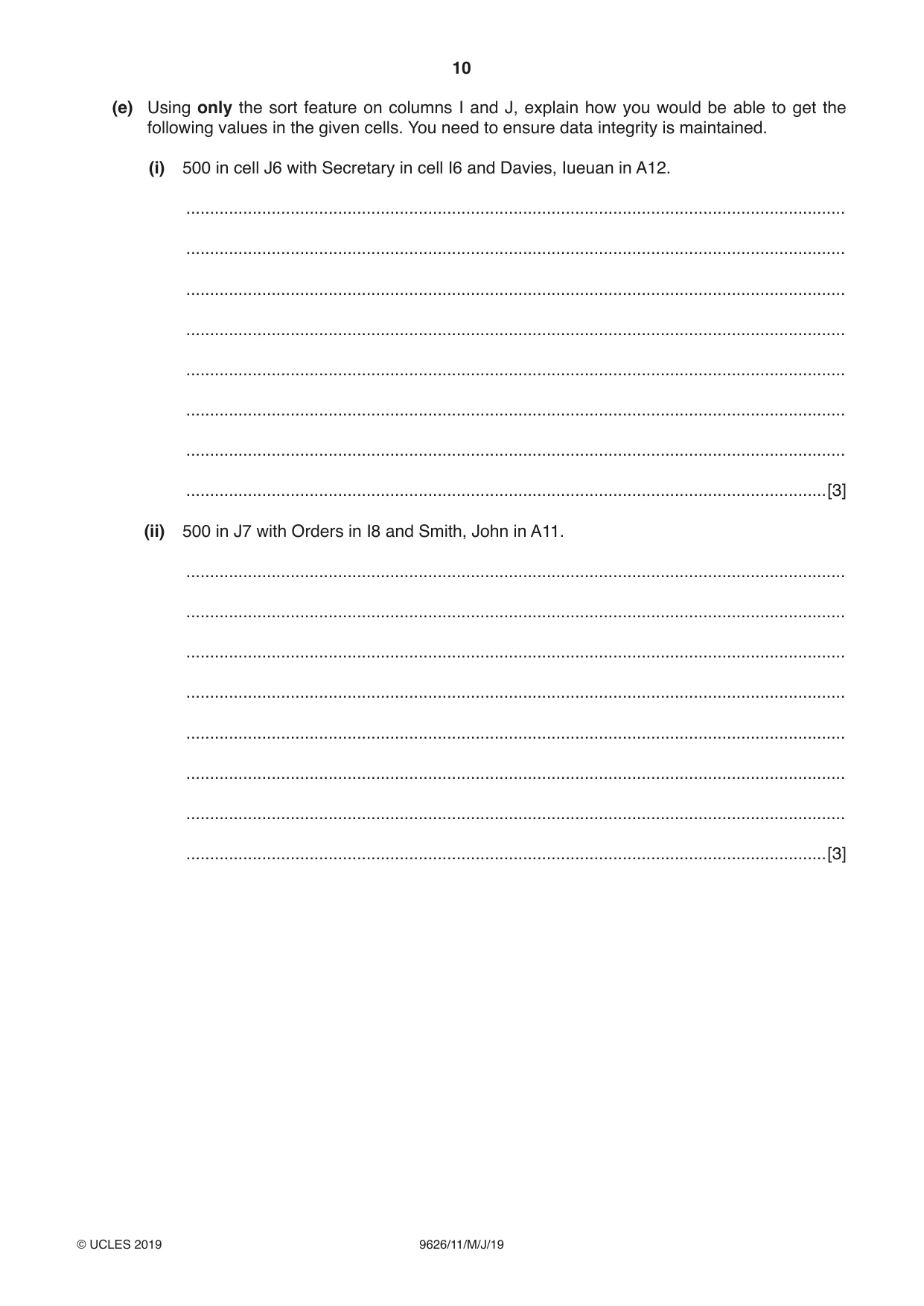 Cambridge A Level Information Technology (from 2017) 9626 2019 May/June Paper 1 · Variant 1 question paper, page 10 of 16