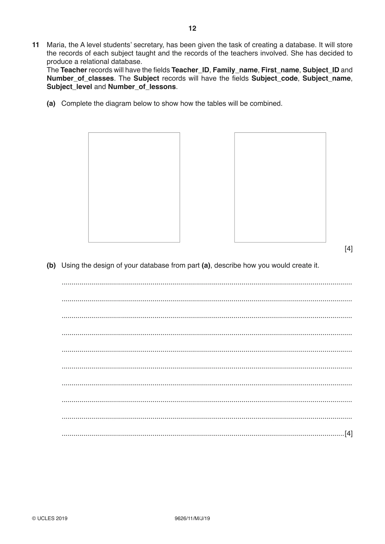 Cambridge A Level Information Technology (from 2017) 9626 2019 May/June Paper 1 · Variant 1 question paper, page 12 of 16