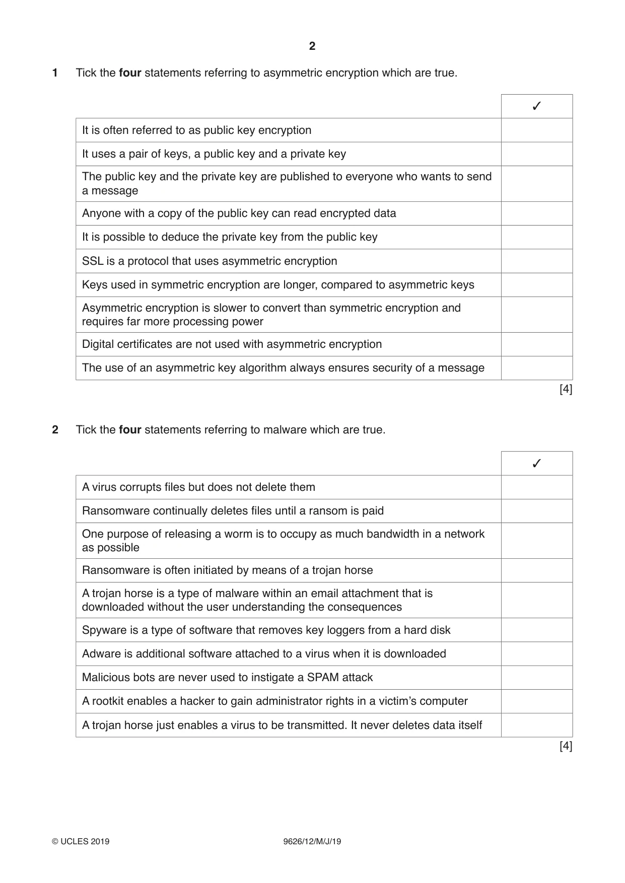 Cambridge A Level Information Technology (from 2017) 9626 2019 May/June Paper 1 · Variant 2 question paper, page 2 of 20