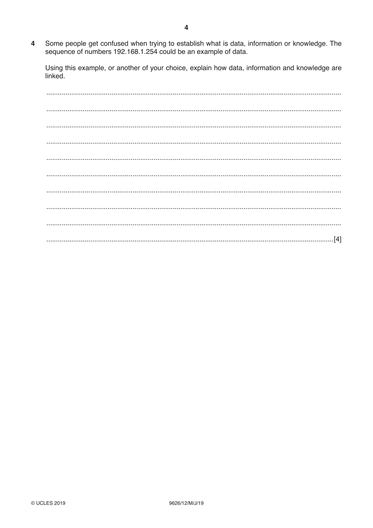 Cambridge A Level Information Technology (from 2017) 9626 2019 May/June Paper 1 · Variant 2 question paper, page 4 of 20