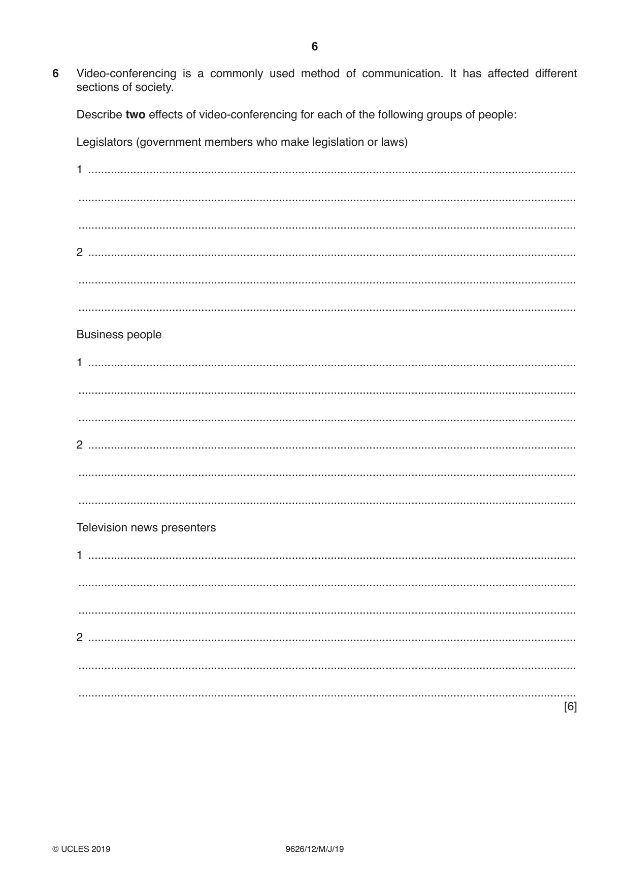 Cambridge A Level Information Technology (from 2017) 9626 2019 May/June Paper 1 · Variant 2 question paper, page 6 of 20