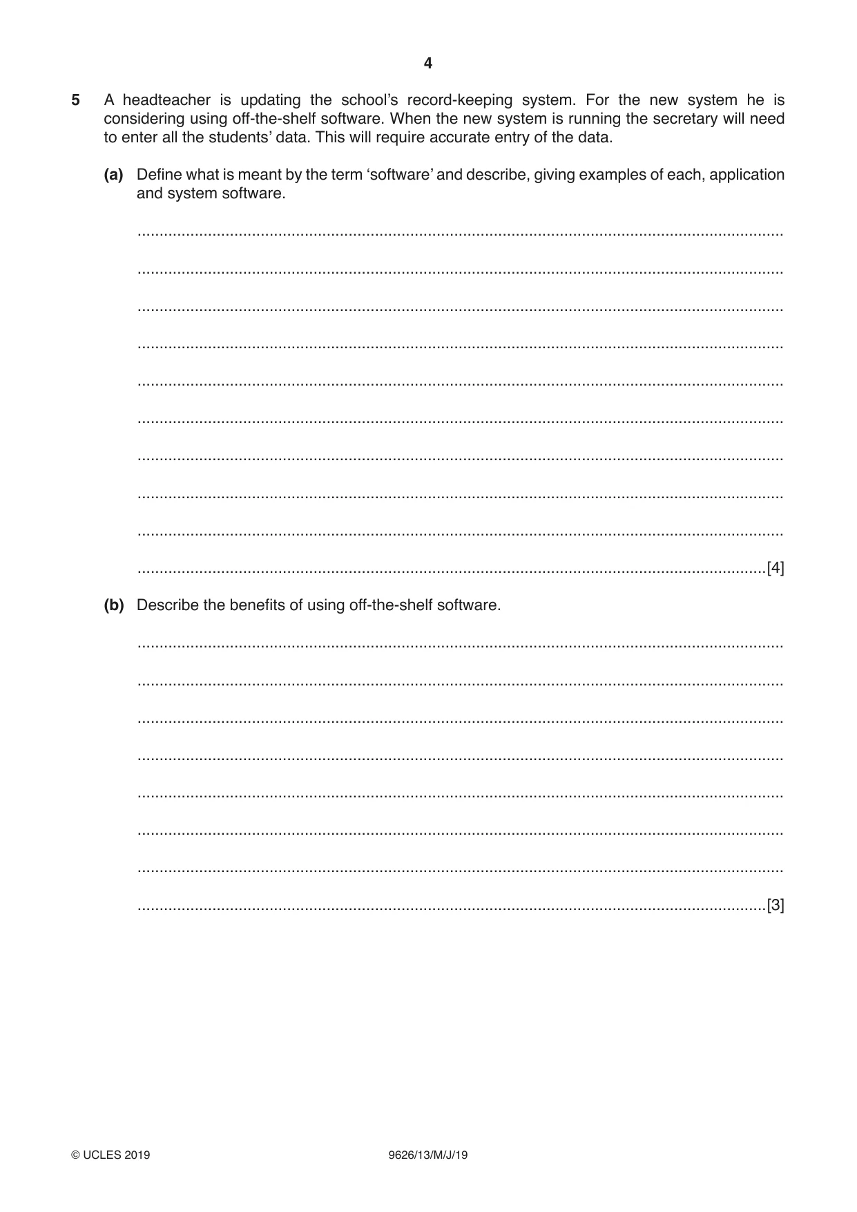 Cambridge A Level Information Technology (from 2017) 9626 2019 May/June Paper 1 · Variant 3 question paper, page 4 of 16