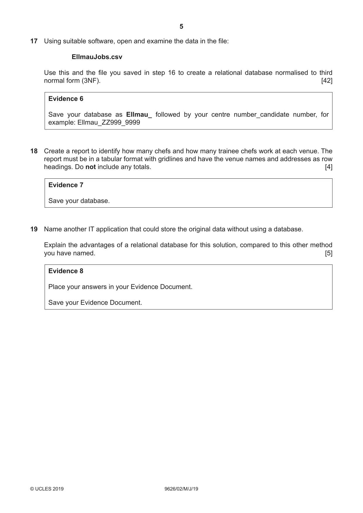 Cambridge A Level Information Technology (from 2017) 9626 2019 May/June Paper 2 · Variant 1 question paper, page 5 of 8