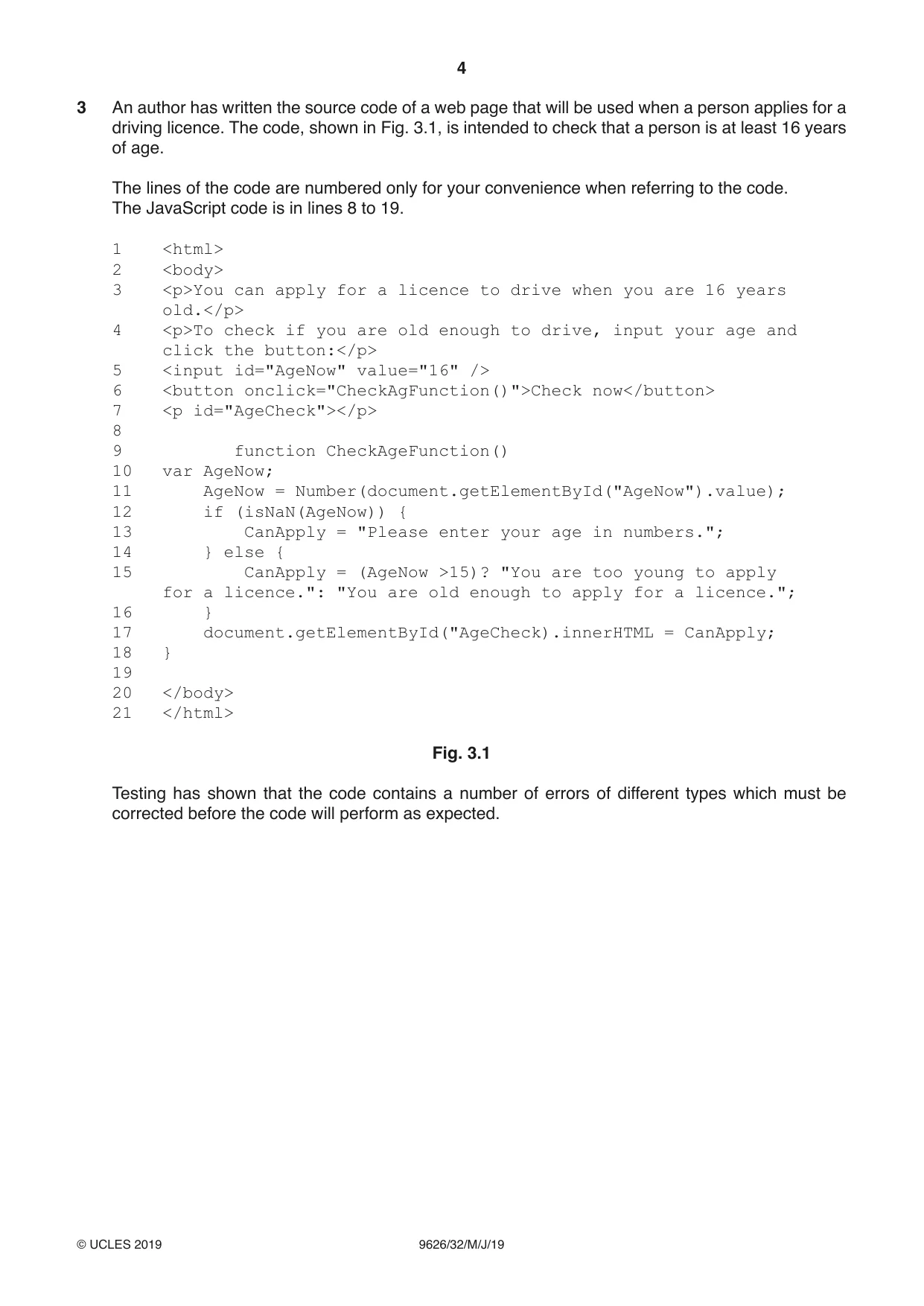 Cambridge A Level Information Technology (from 2017) 9626 2019 May/June Paper 3 · Variant 2 question paper, page 4 of 20