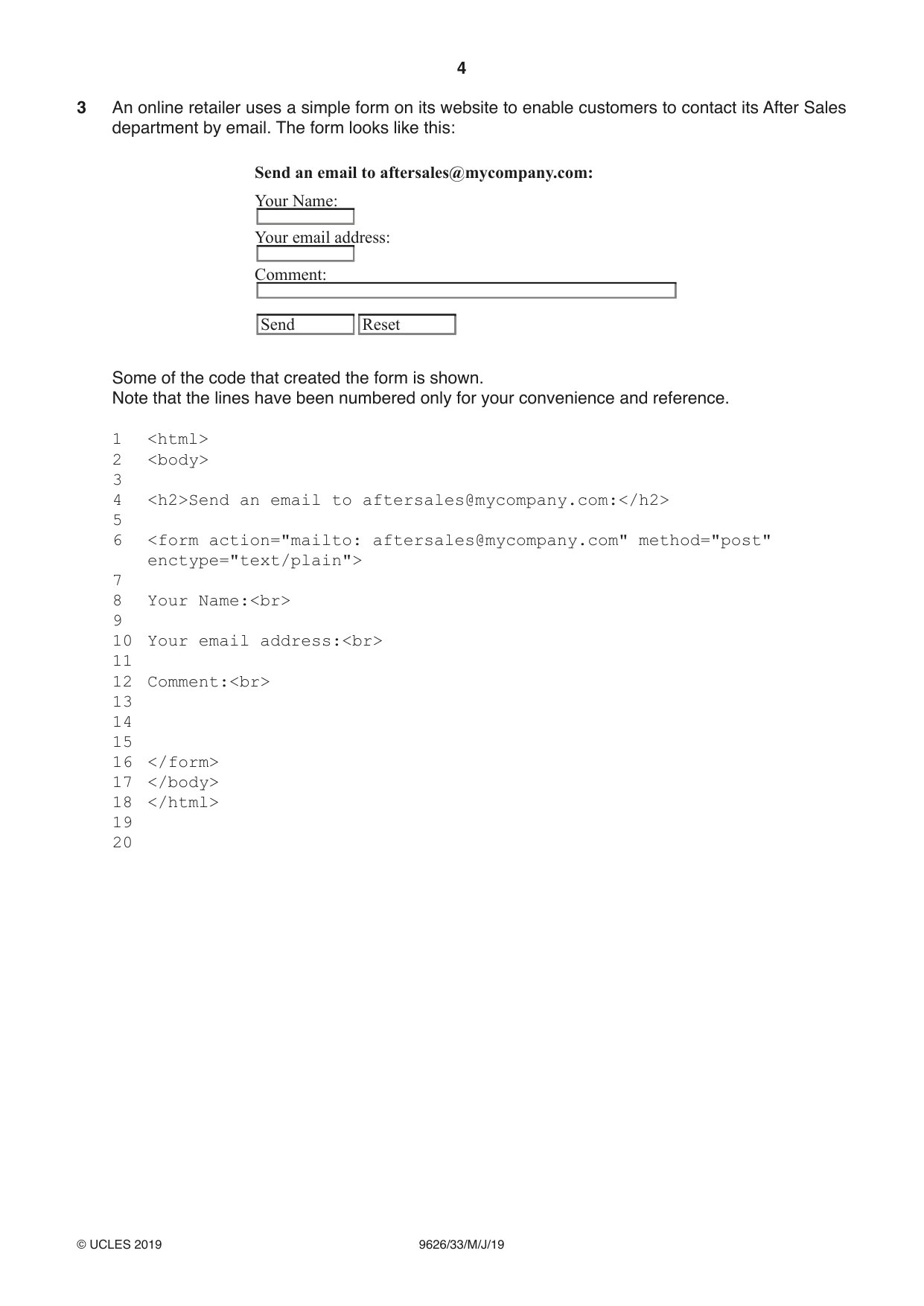 Cambridge A Level Information Technology (from 2017) 9626 2019 May/June Paper 3 · Variant 3 question paper, page 4 of 16
