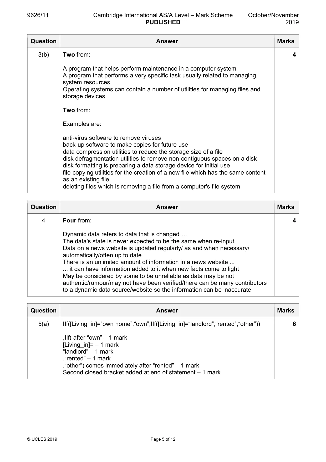 Mark scheme, page 5 of 12