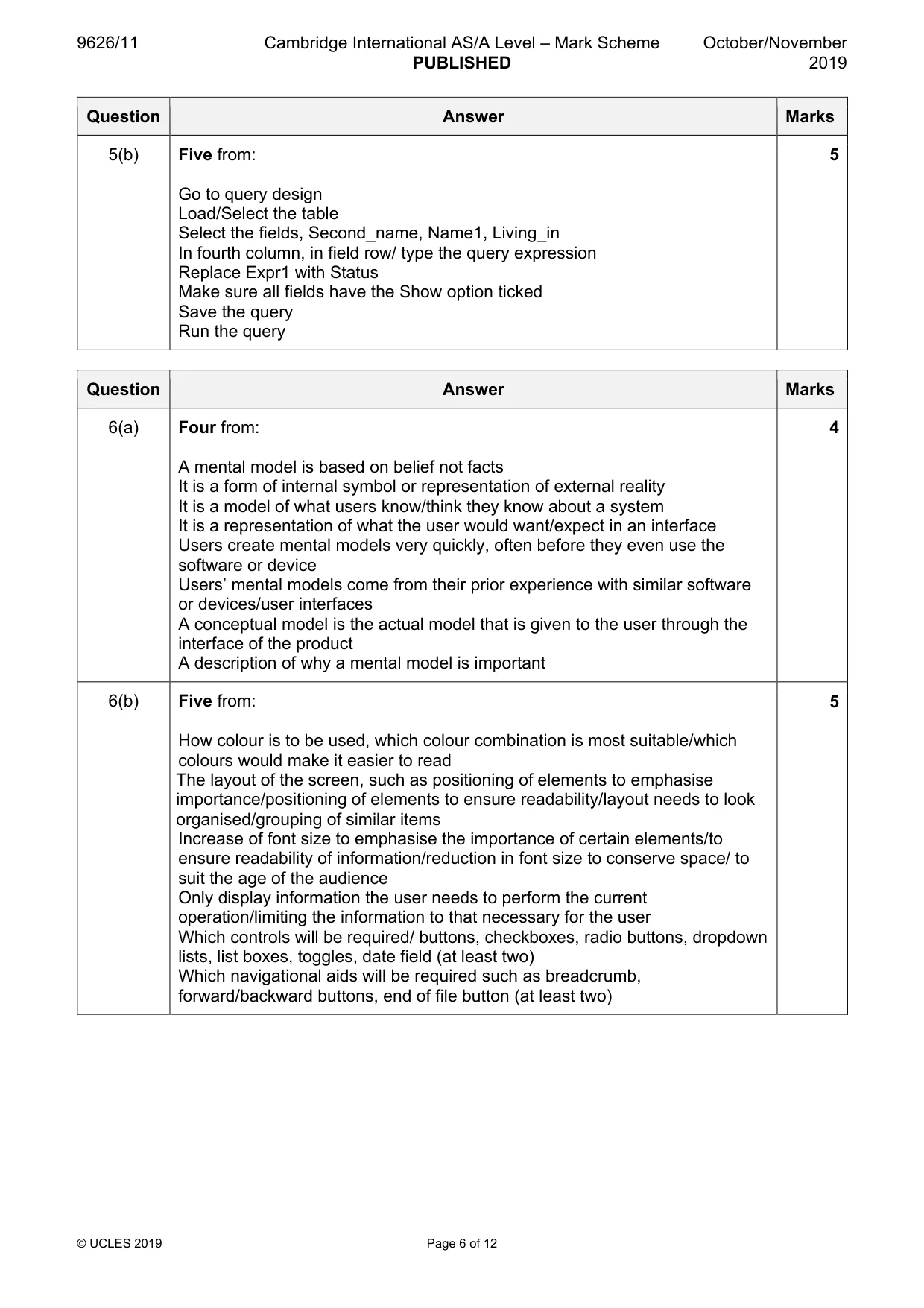 Mark scheme, page 6 of 12