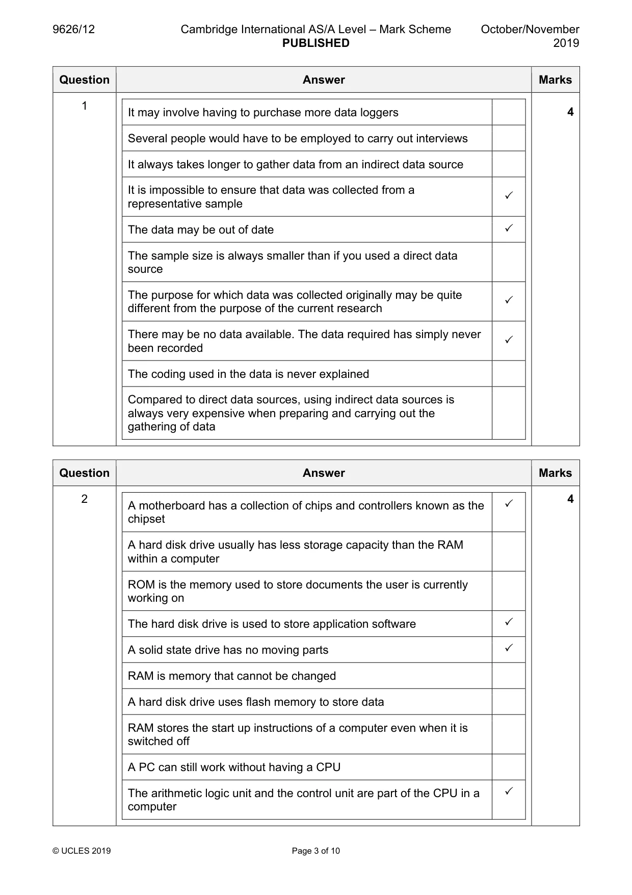 Mark scheme, page 3 of 10
