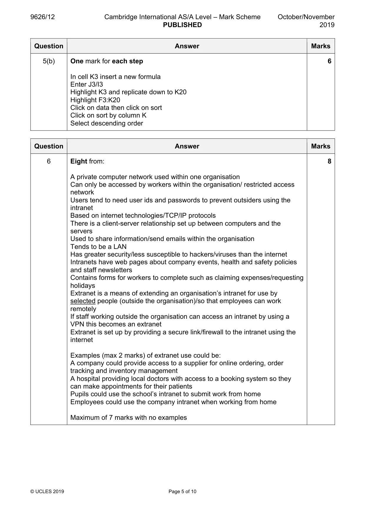 Mark scheme, page 5 of 10