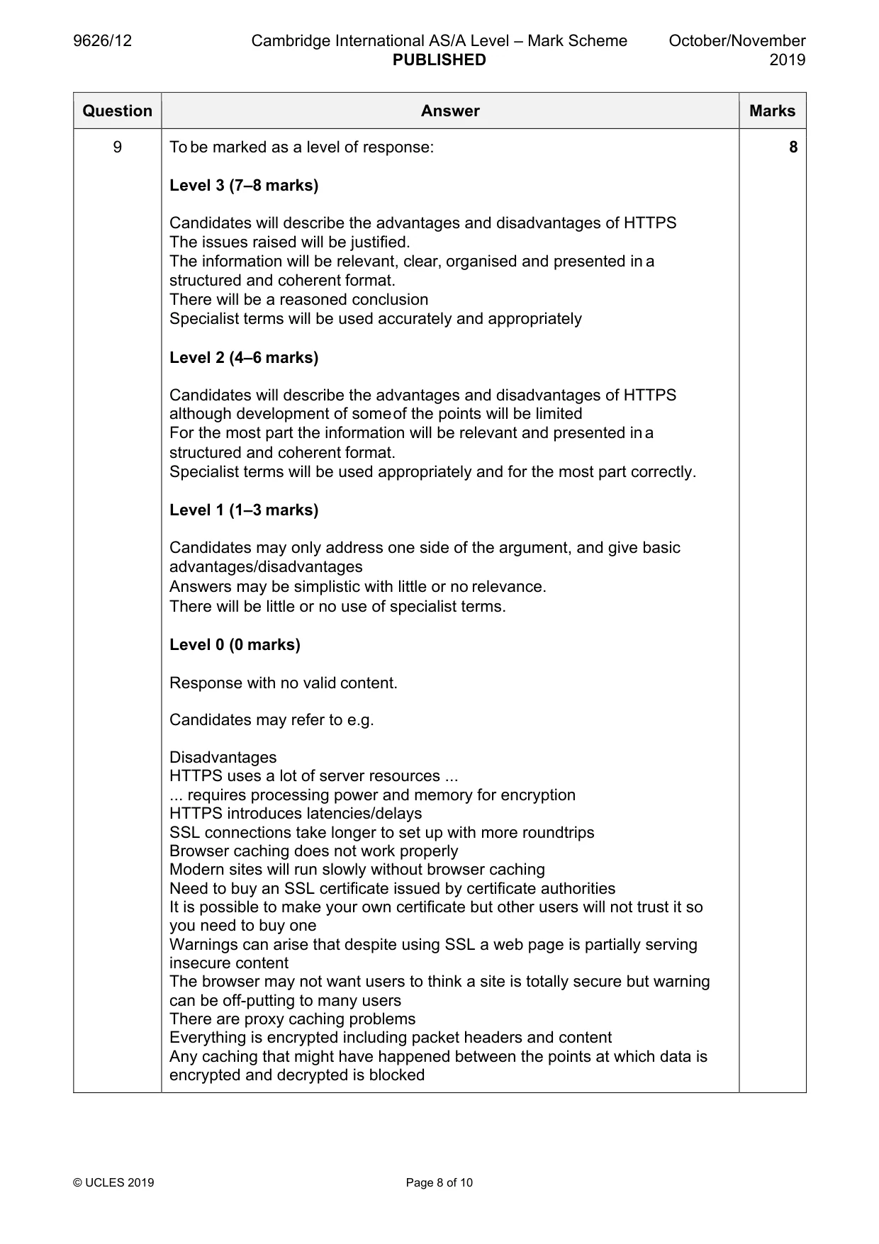 Mark scheme, page 8 of 10