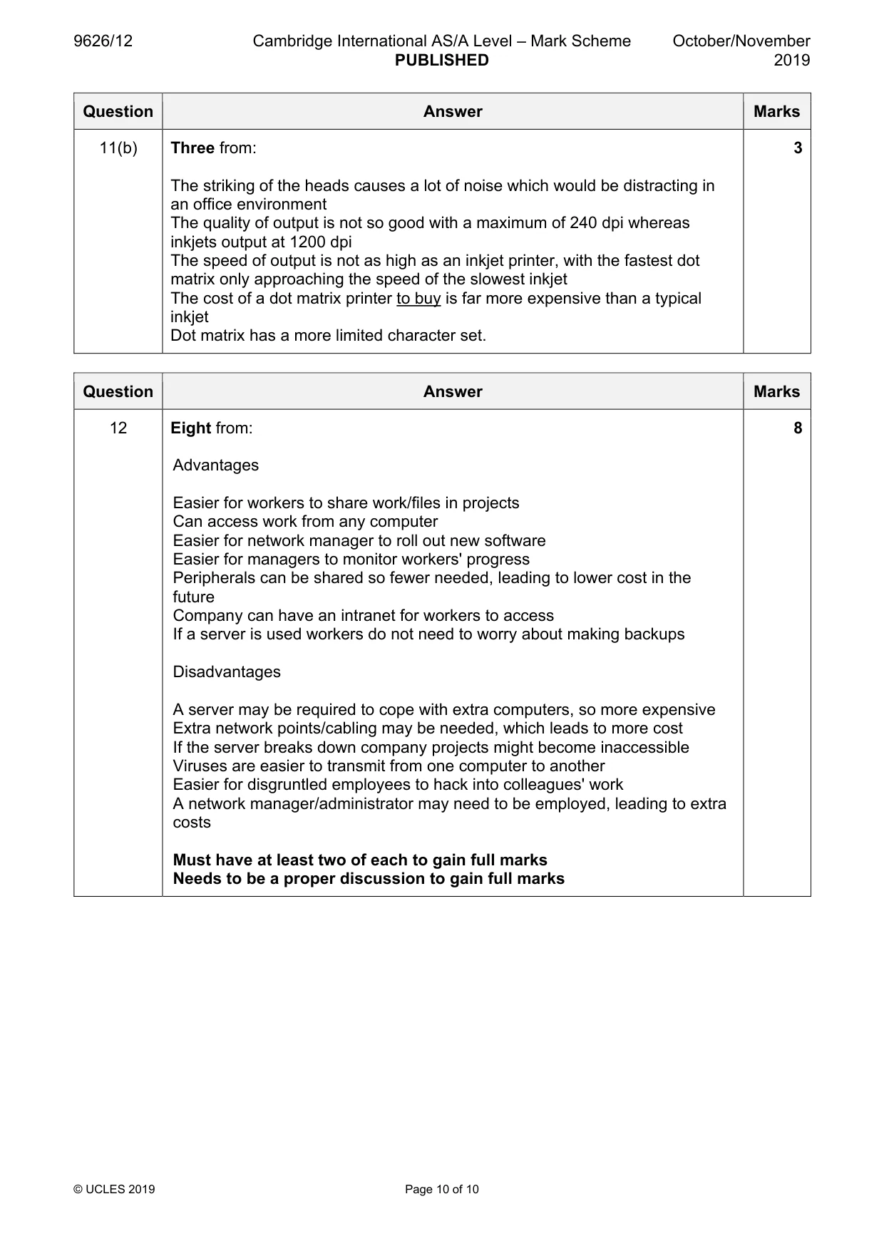 Mark scheme, page 10 of 10