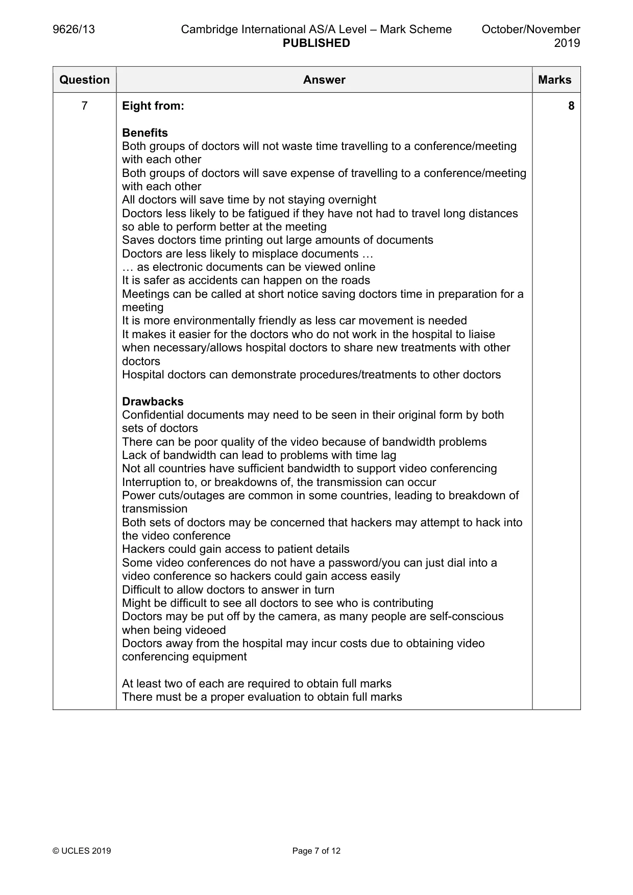 Mark scheme, page 7 of 12