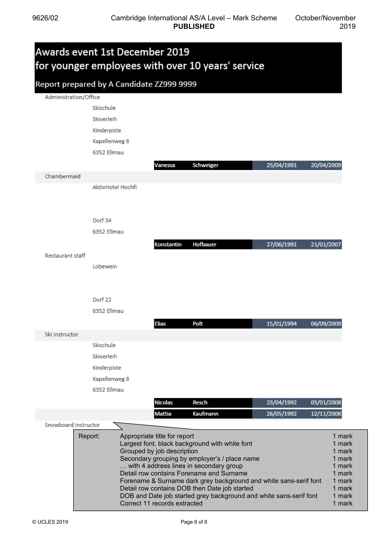 Mark scheme, page 6 of 8