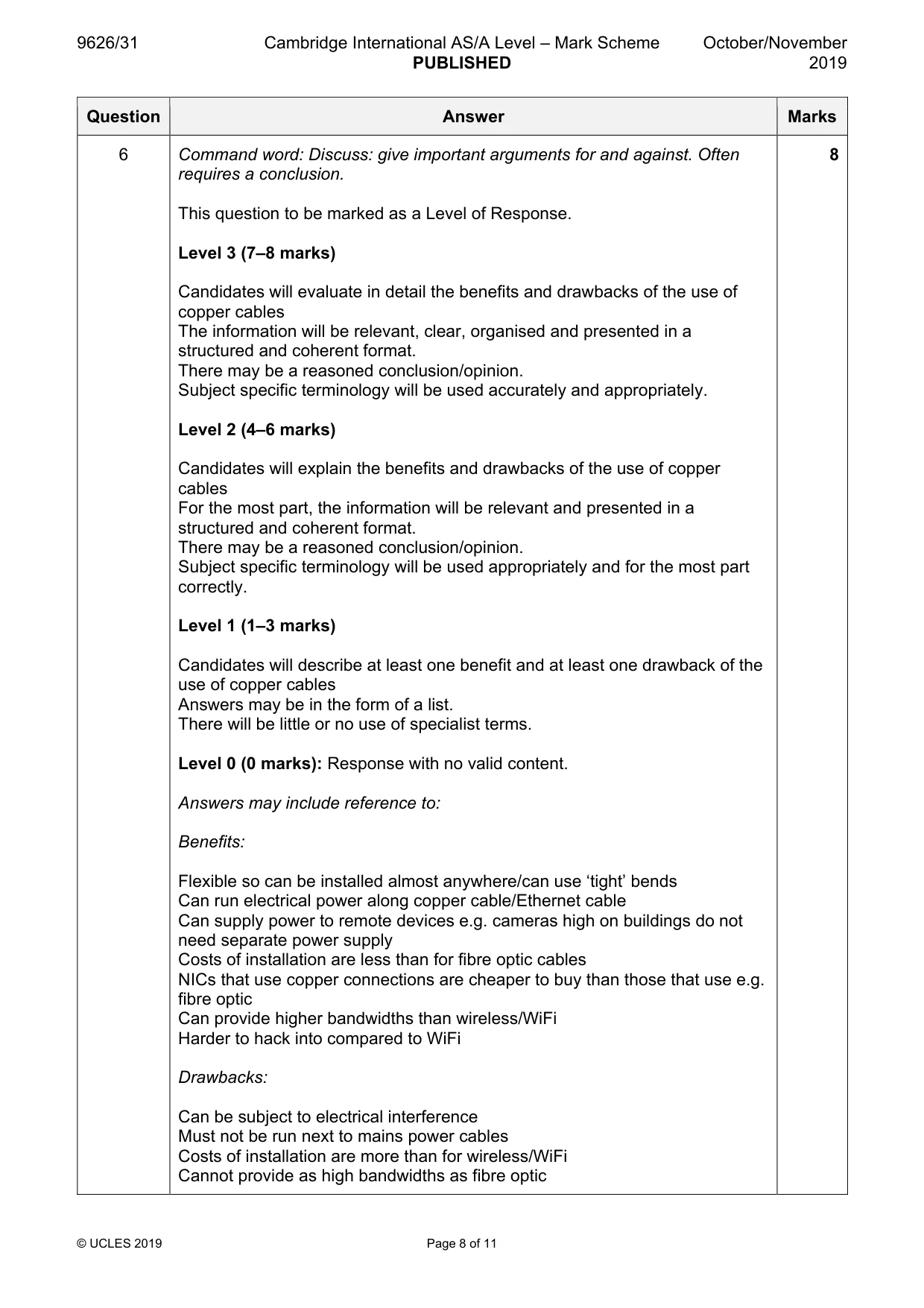 Mark scheme, page 8 of 11