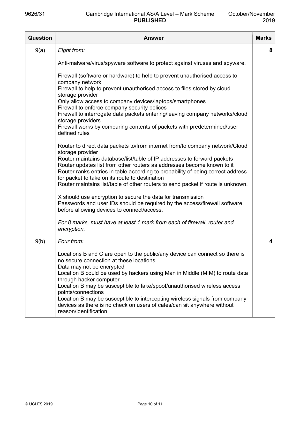 Mark scheme, page 10 of 11