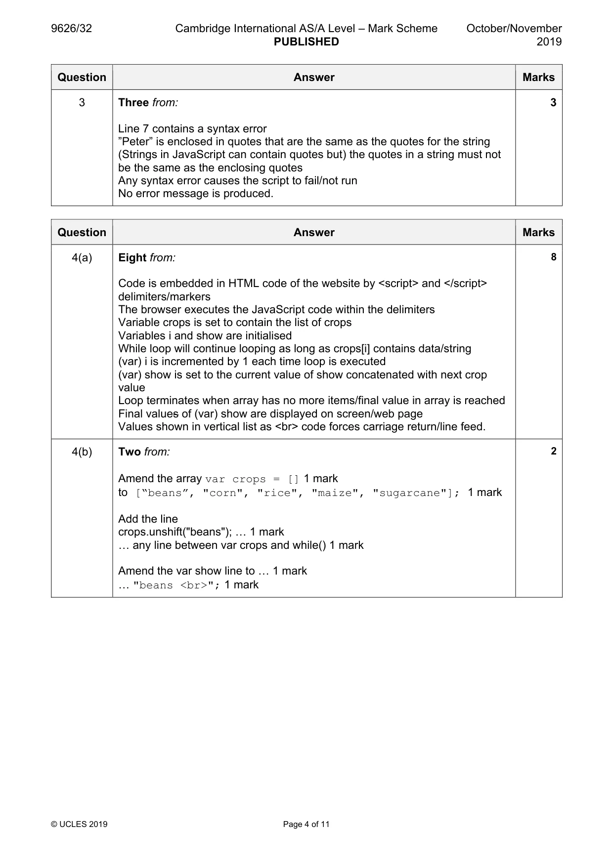 Mark scheme, page 4 of 11