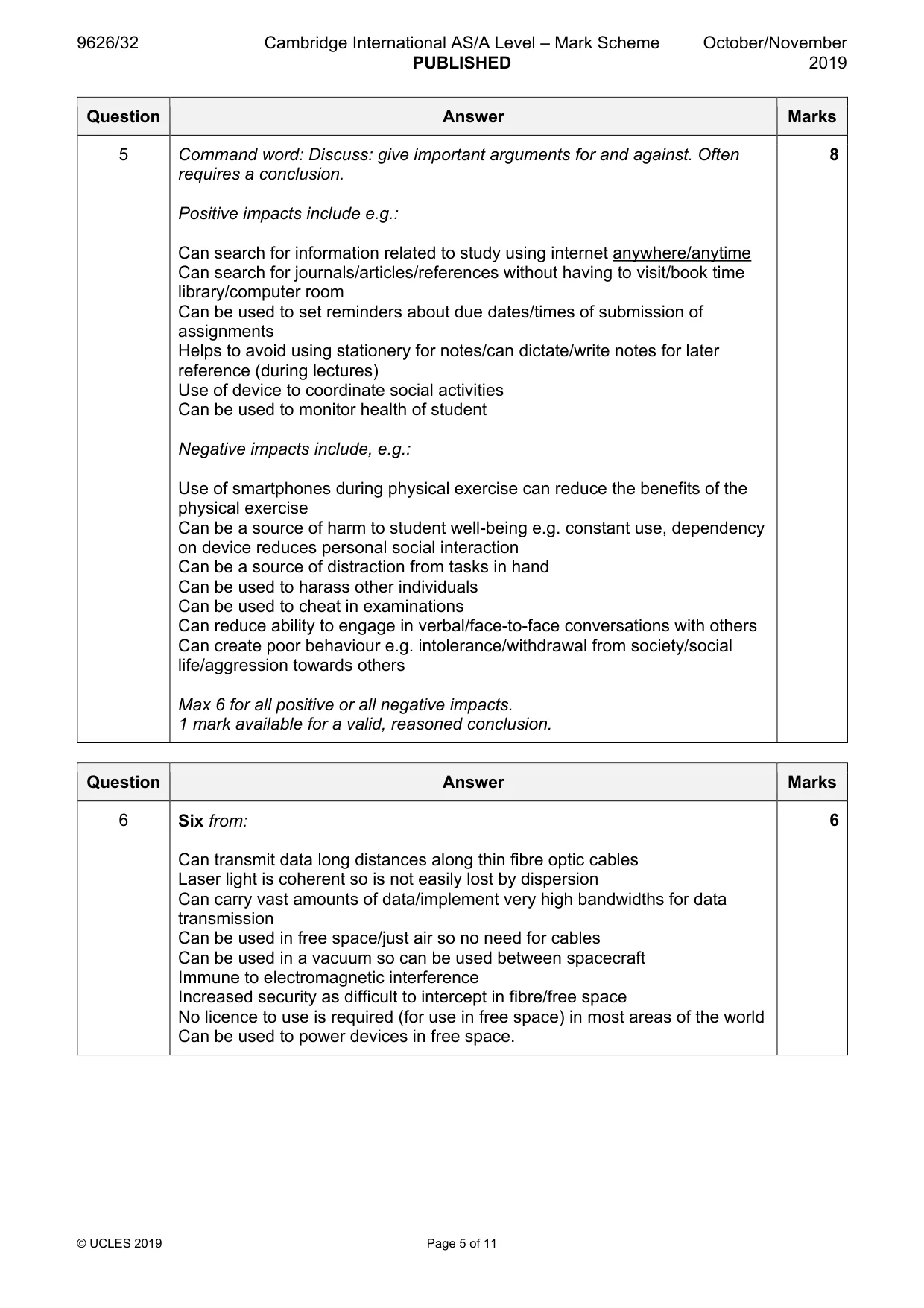 Mark scheme, page 5 of 11