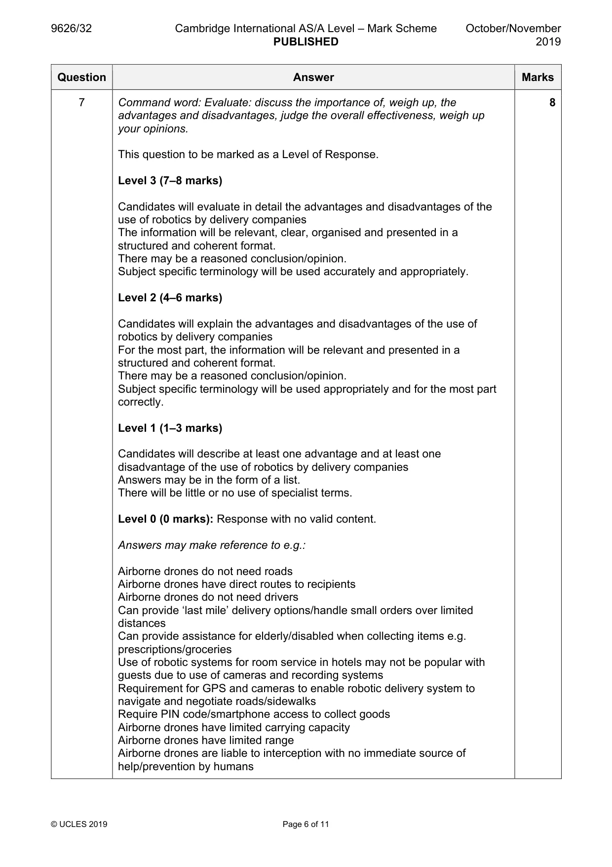 Mark scheme, page 6 of 11