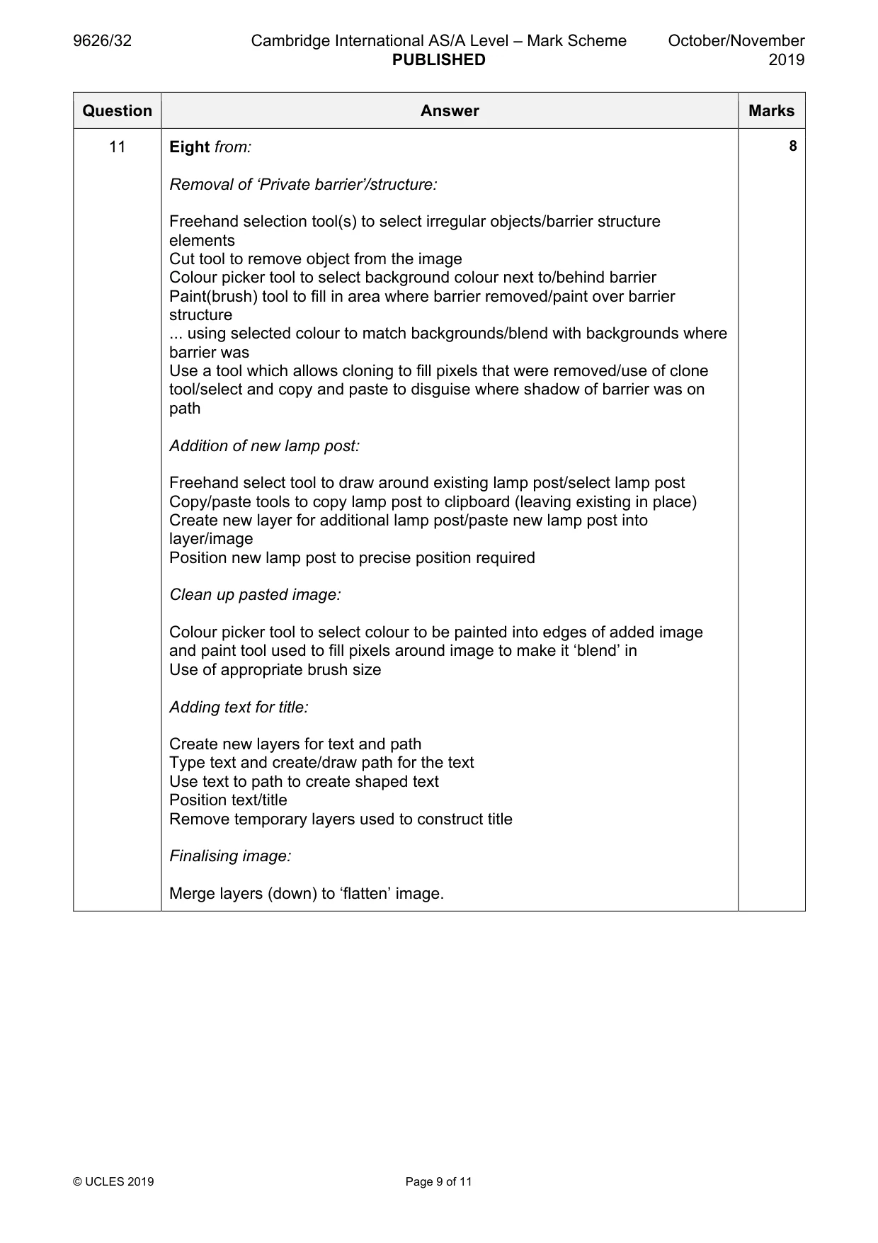 Mark scheme, page 9 of 11