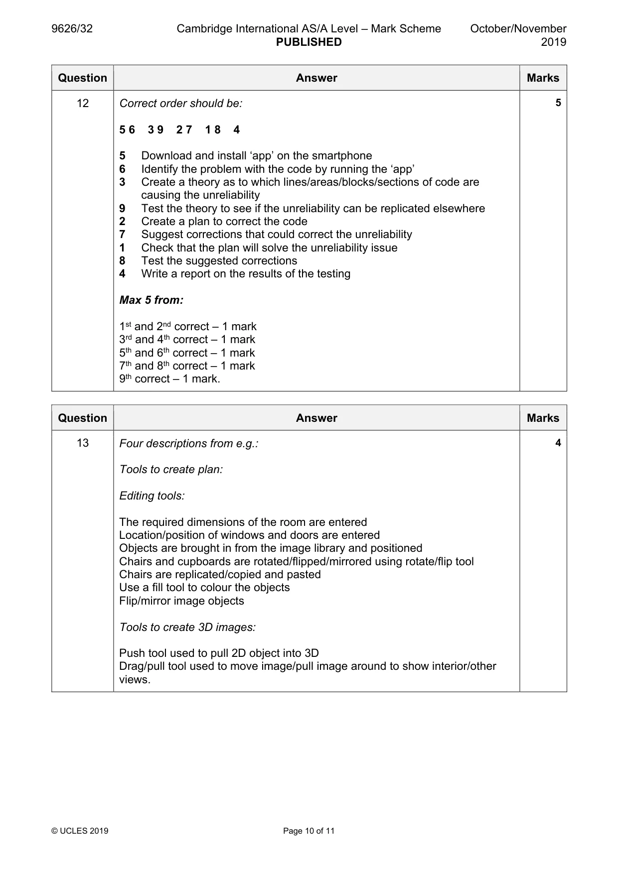 Mark scheme, page 10 of 11