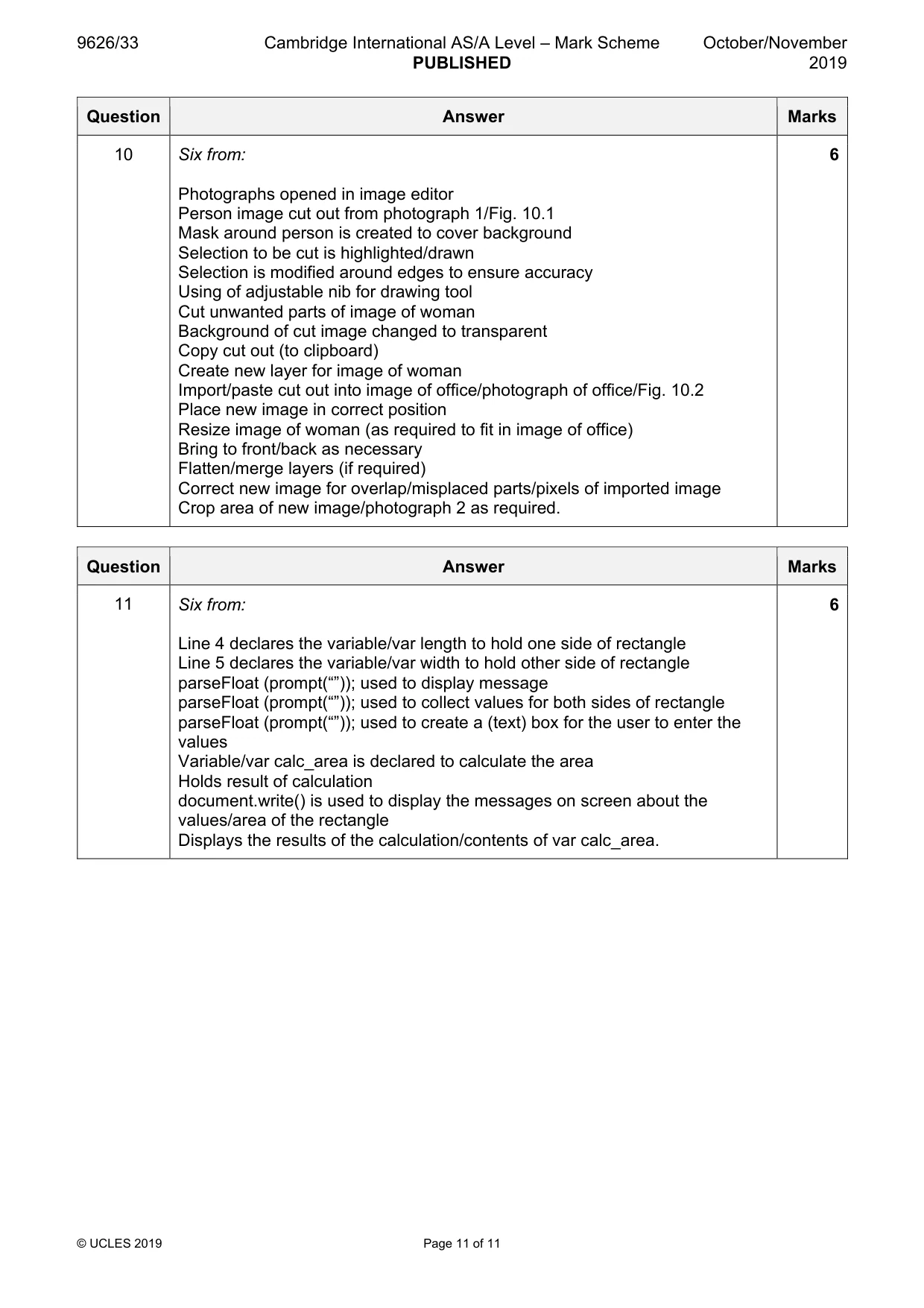 Mark scheme, page 11 of 11