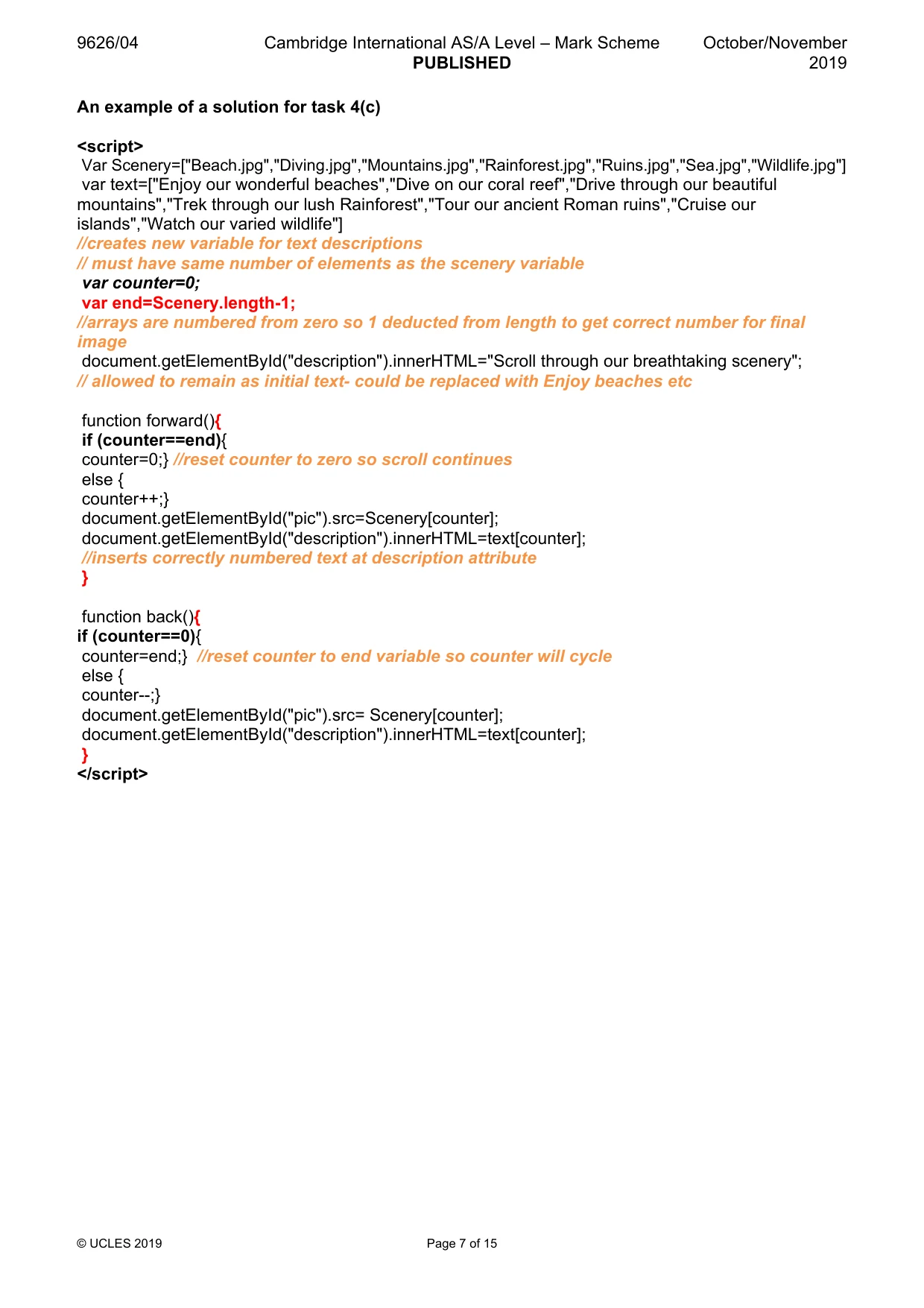 Mark scheme, page 7 of 15
