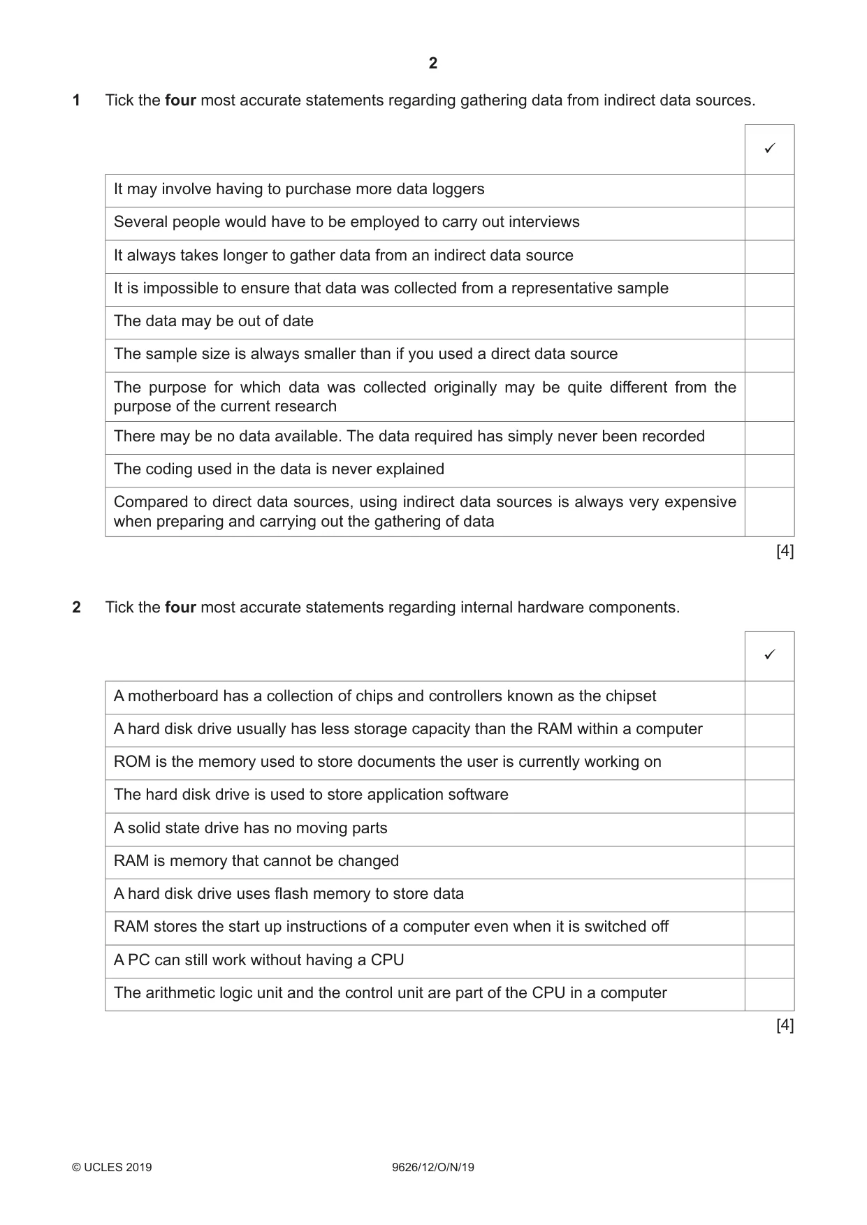 Cambridge A Level Information Technology (from 2017) 9626 2019 Oct/Nov Paper 1 · Variant 2 question paper, page 2 of 16