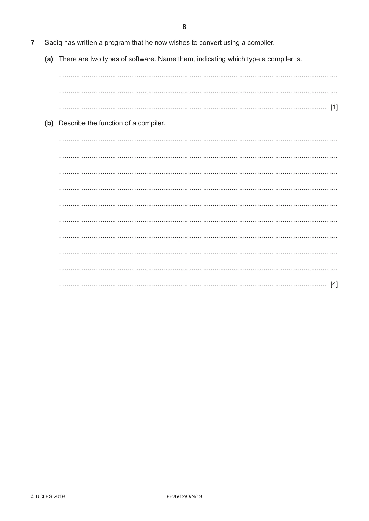 Cambridge A Level Information Technology (from 2017) 9626 2019 Oct/Nov Paper 1 · Variant 2 question paper, page 8 of 16