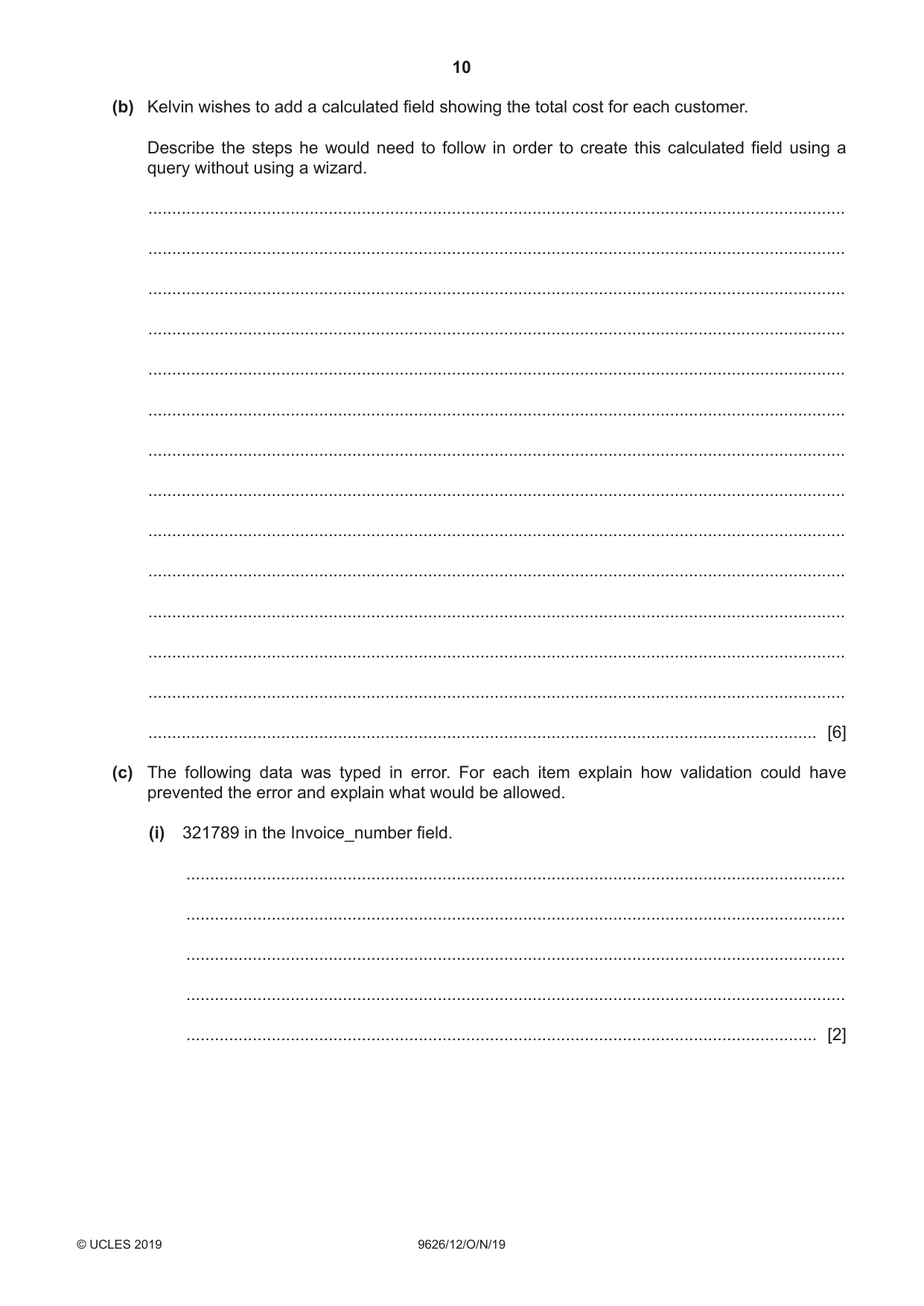 Cambridge A Level Information Technology (from 2017) 9626 2019 Oct/Nov Paper 1 · Variant 2 question paper, page 10 of 16