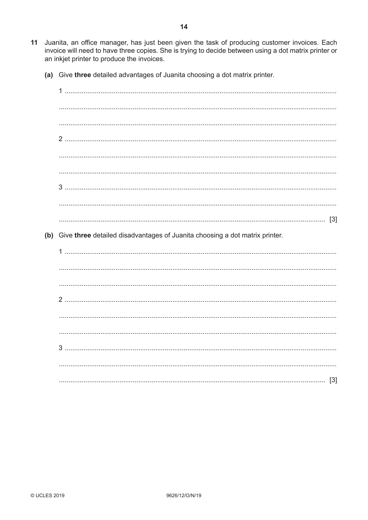 Cambridge A Level Information Technology (from 2017) 9626 2019 Oct/Nov Paper 1 · Variant 2 question paper, page 14 of 16
