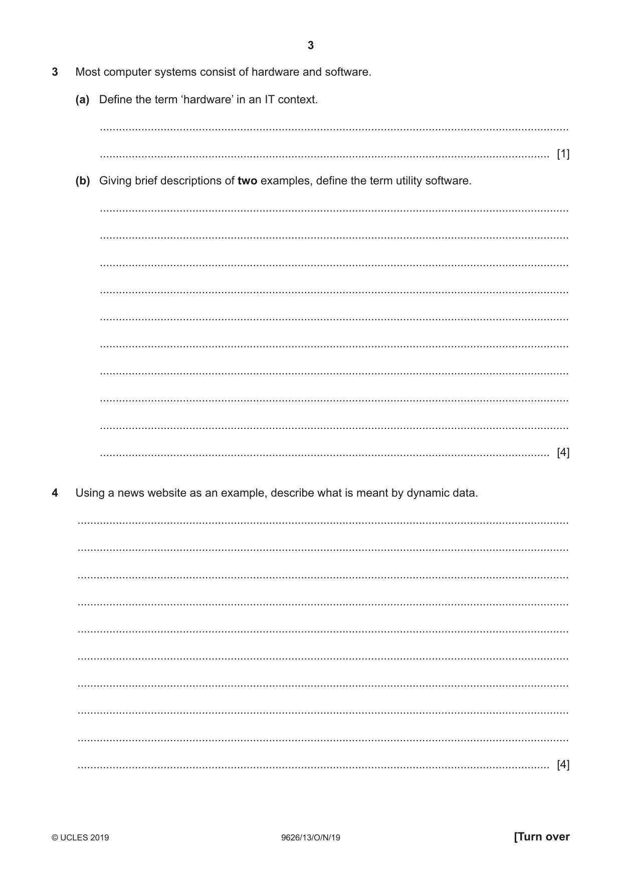 Cambridge A Level Information Technology (from 2017) 9626 2019 Oct/Nov Paper 1 · Variant 3 question paper, page 3 of 16