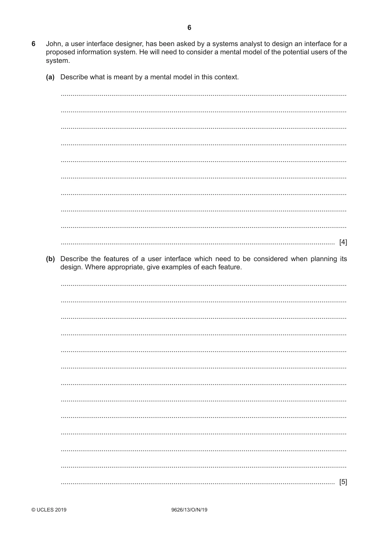 Cambridge A Level Information Technology (from 2017) 9626 2019 Oct/Nov Paper 1 · Variant 3 question paper, page 6 of 16
