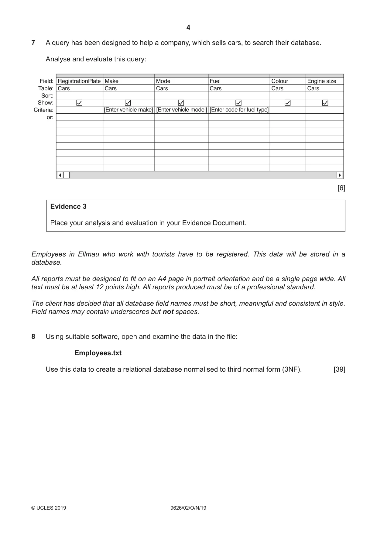 Cambridge A Level Information Technology (from 2017) 9626 2019 Oct/Nov Paper 2 · Variant 1 question paper, page 4 of 8