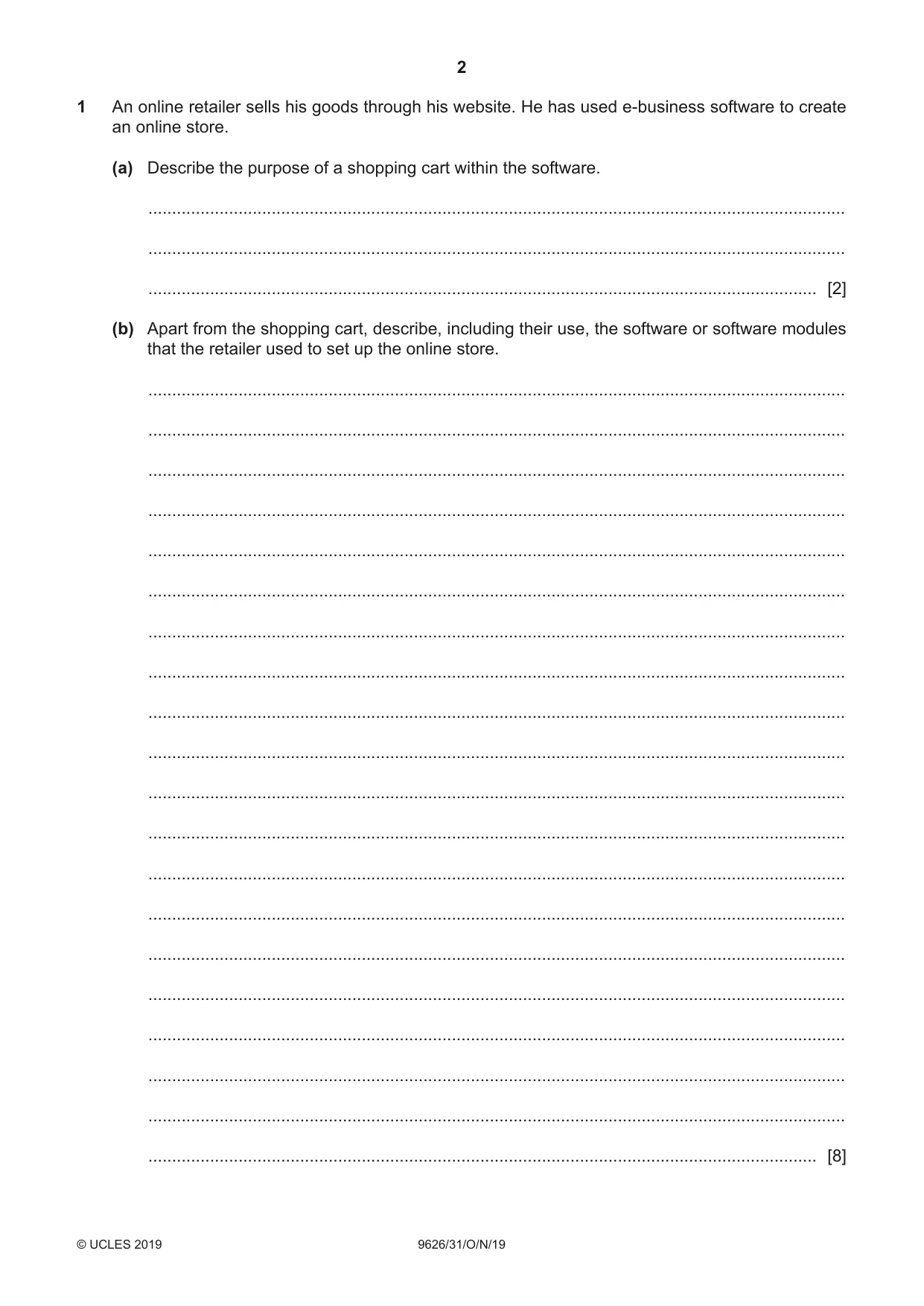 Cambridge A Level Information Technology (from 2017) 9626 2019 Oct/Nov Paper 3 · Variant 1 question paper, page 2 of 20