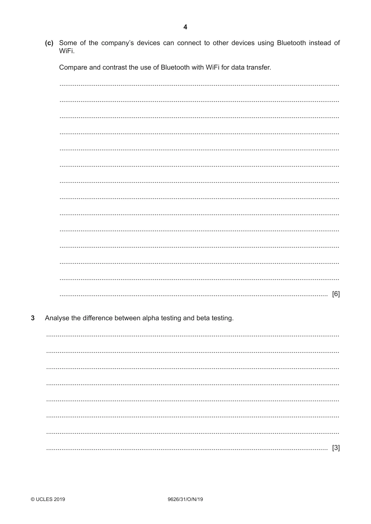 Cambridge A Level Information Technology (from 2017) 9626 2019 Oct/Nov Paper 3 · Variant 1 question paper, page 4 of 20