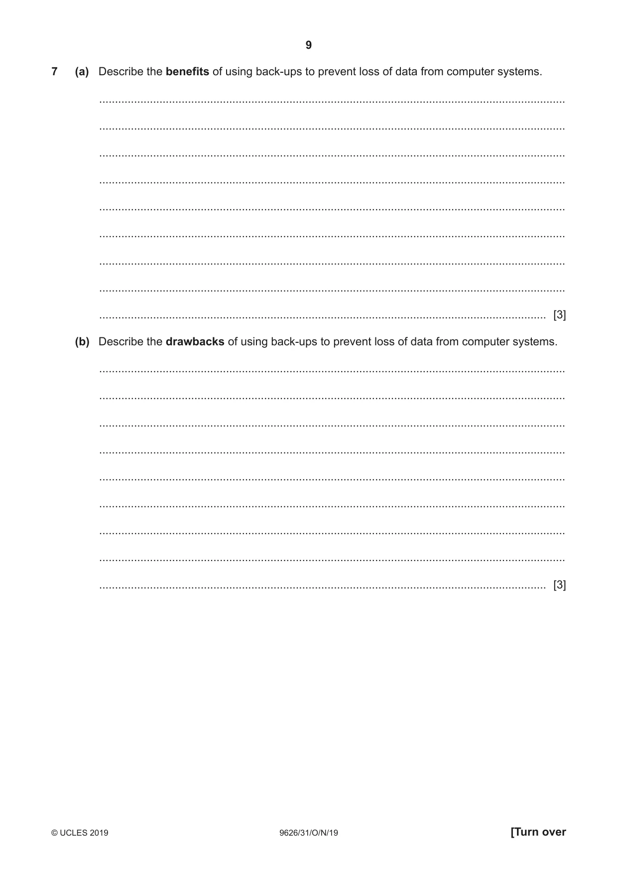 Cambridge A Level Information Technology (from 2017) 9626 2019 Oct/Nov Paper 3 · Variant 1 question paper, page 9 of 20