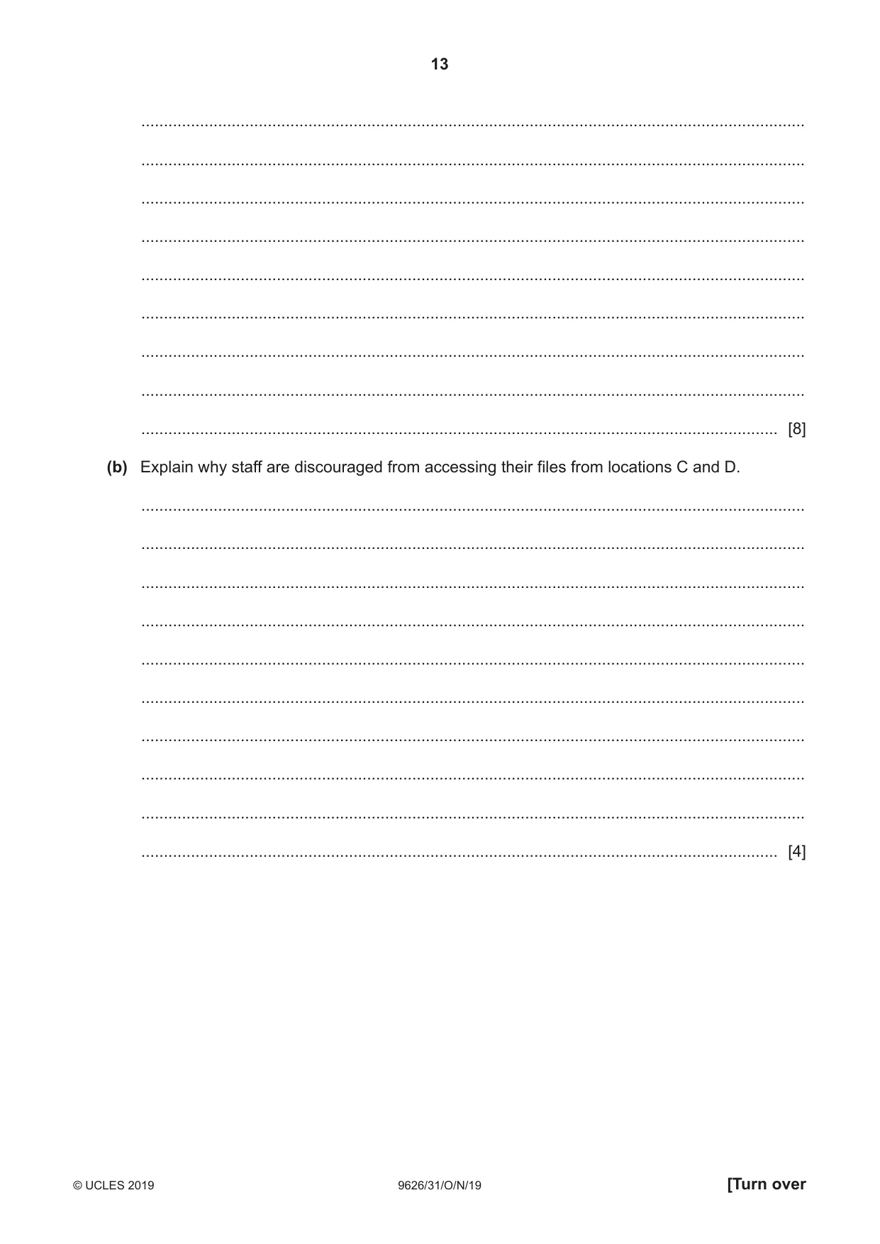 Cambridge A Level Information Technology (from 2017) 9626 2019 Oct/Nov Paper 3 · Variant 1 question paper, page 13 of 20