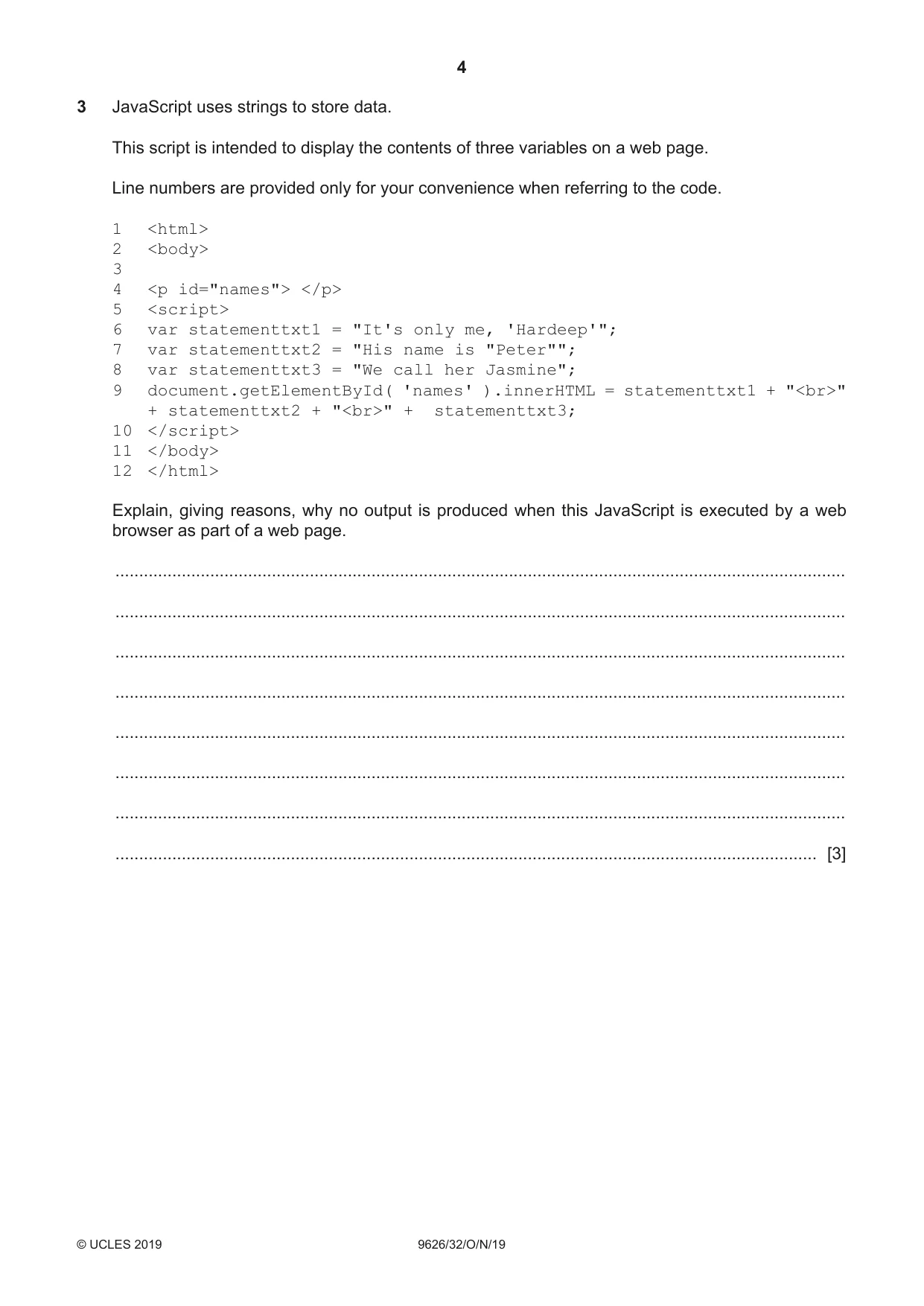 Cambridge A Level Information Technology (from 2017) 9626 2019 Oct/Nov Paper 3 · Variant 2 question paper, page 4 of 20