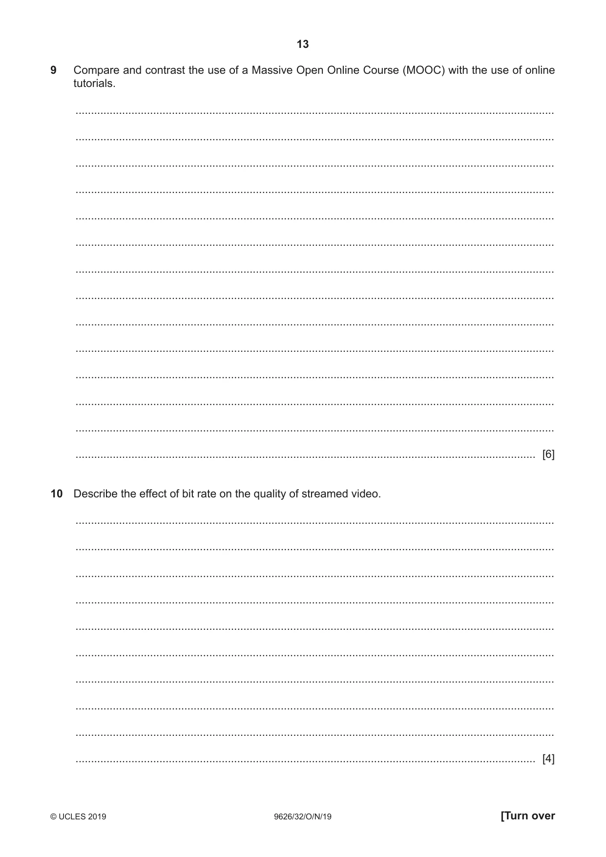 Cambridge A Level Information Technology (from 2017) 9626 2019 Oct/Nov Paper 3 · Variant 2 question paper, page 13 of 20
