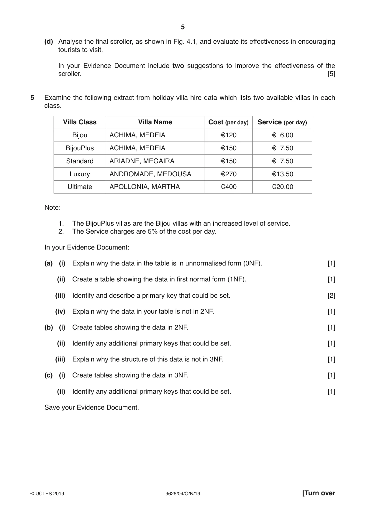 Cambridge A Level Information Technology (from 2017) 9626 2019 Oct/Nov Paper 4 · Variant 1 question paper, page 5 of 8
