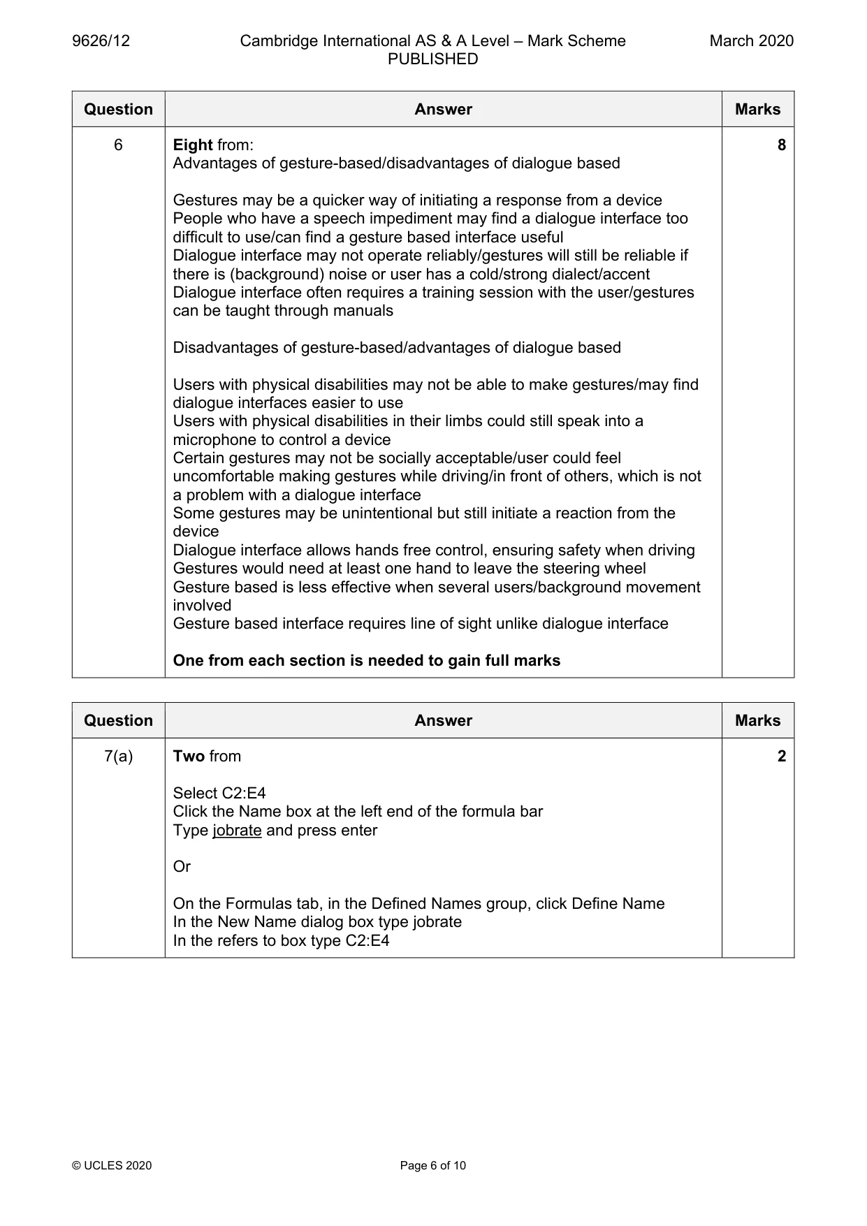 Mark scheme, page 6 of 10