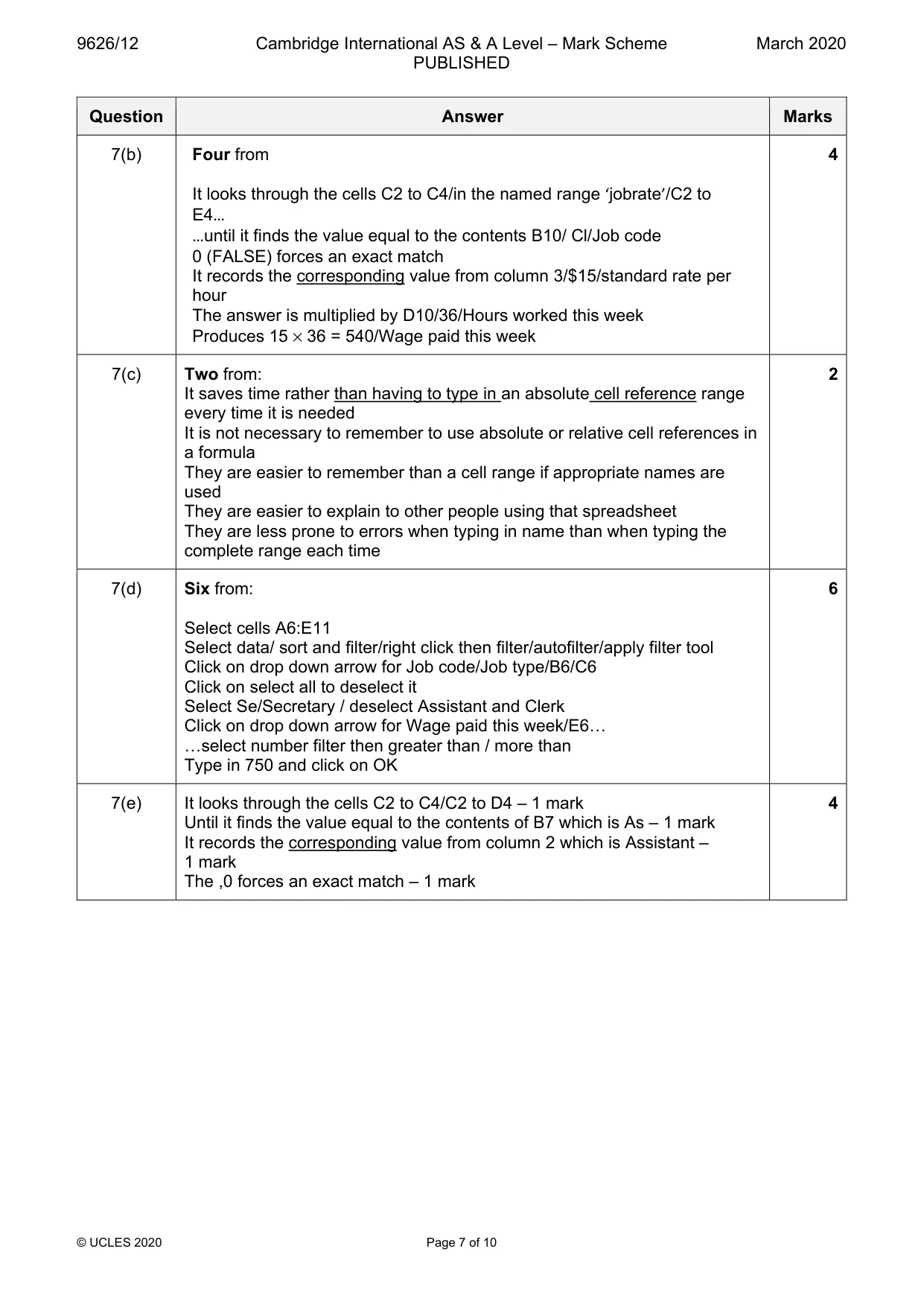 Mark scheme, page 7 of 10