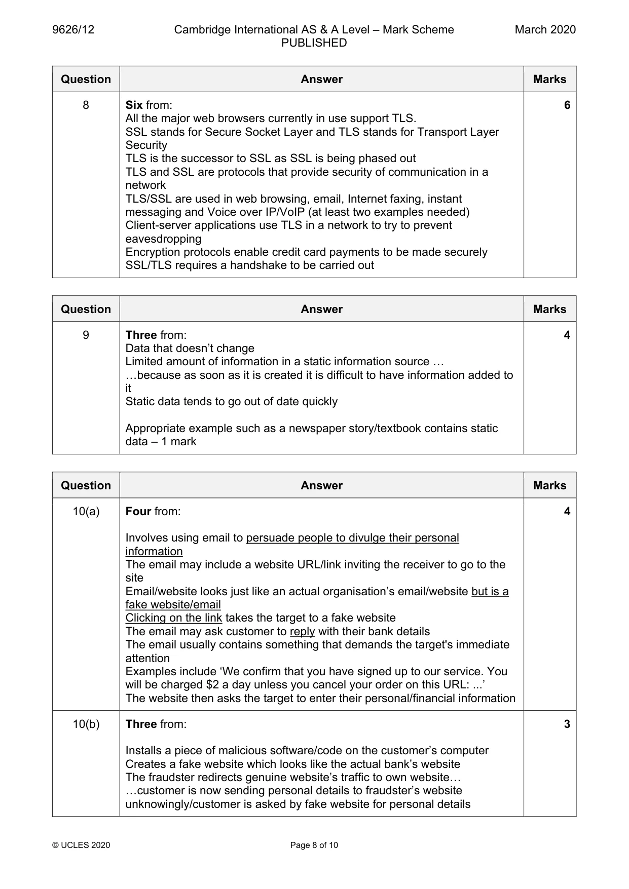 Mark scheme, page 8 of 10
