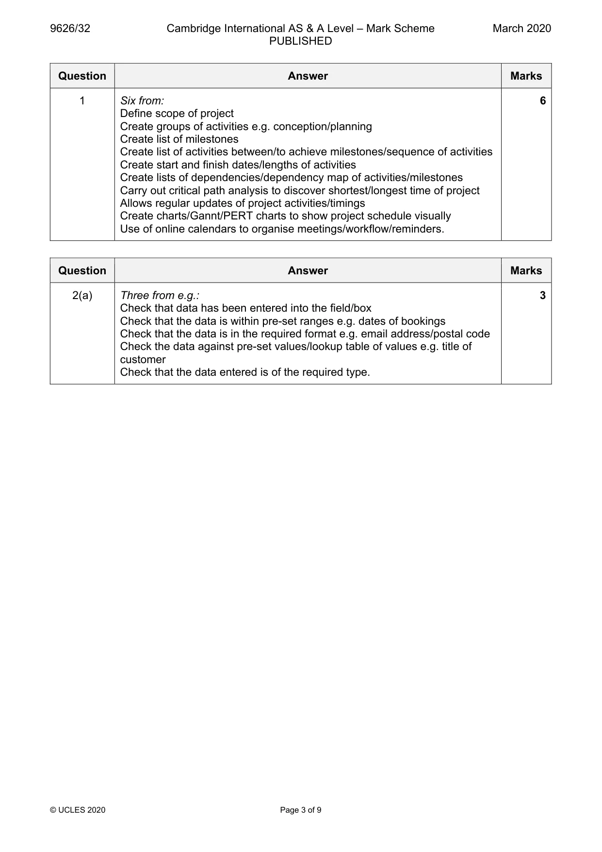 Mark scheme, page 3 of 9