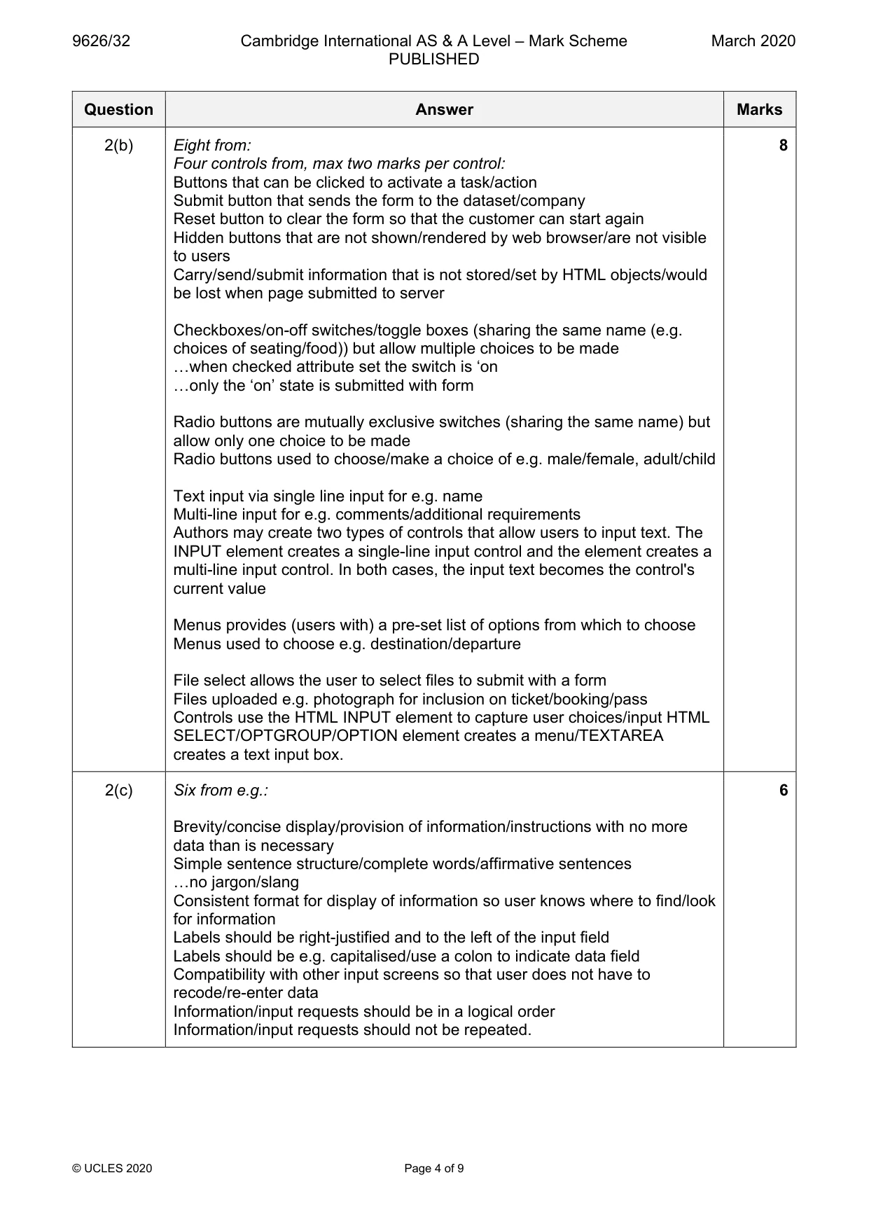 Mark scheme, page 4 of 9