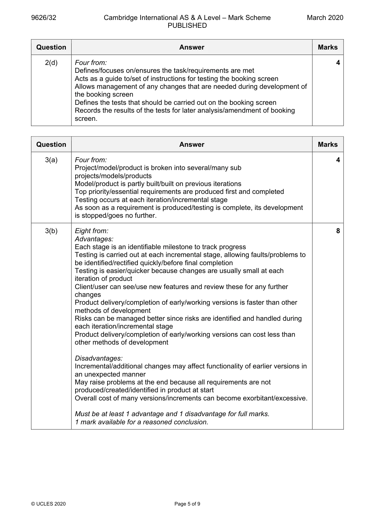 Mark scheme, page 5 of 9