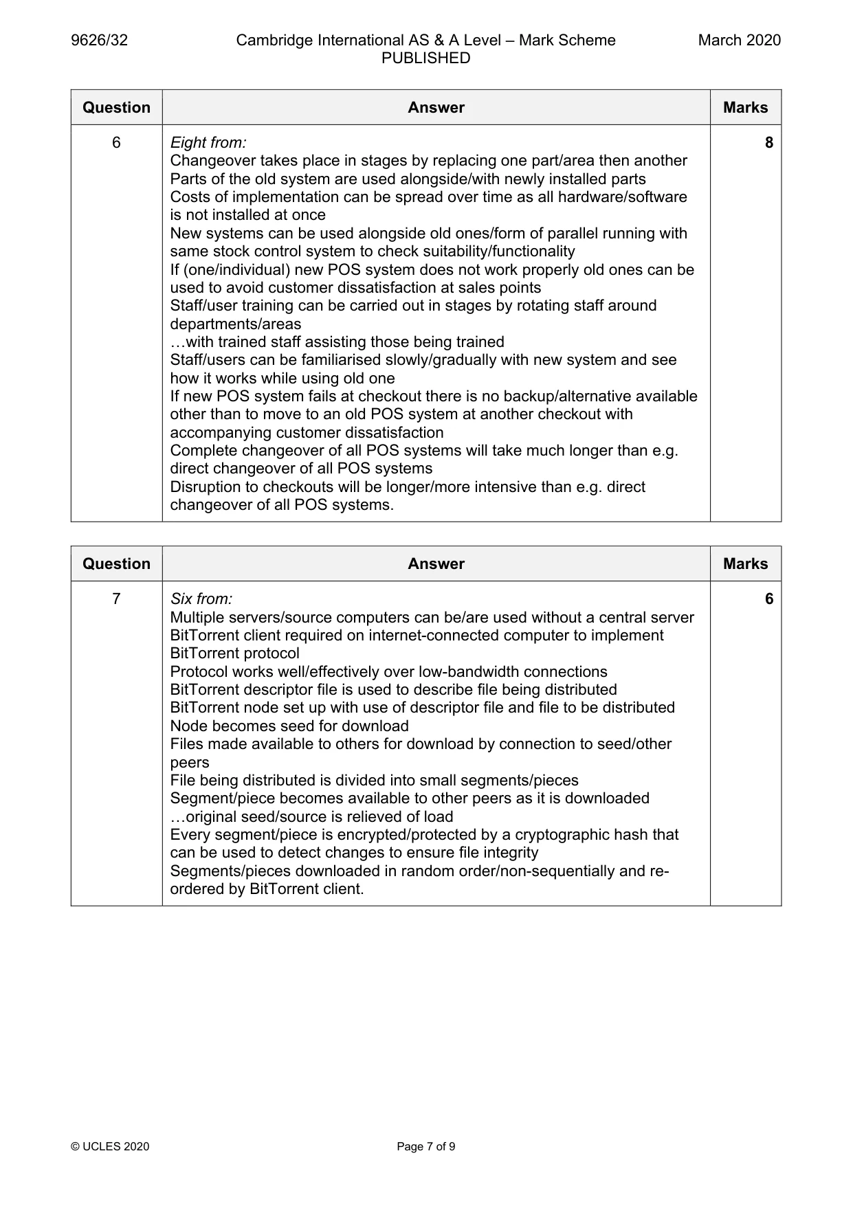 Mark scheme, page 7 of 9
