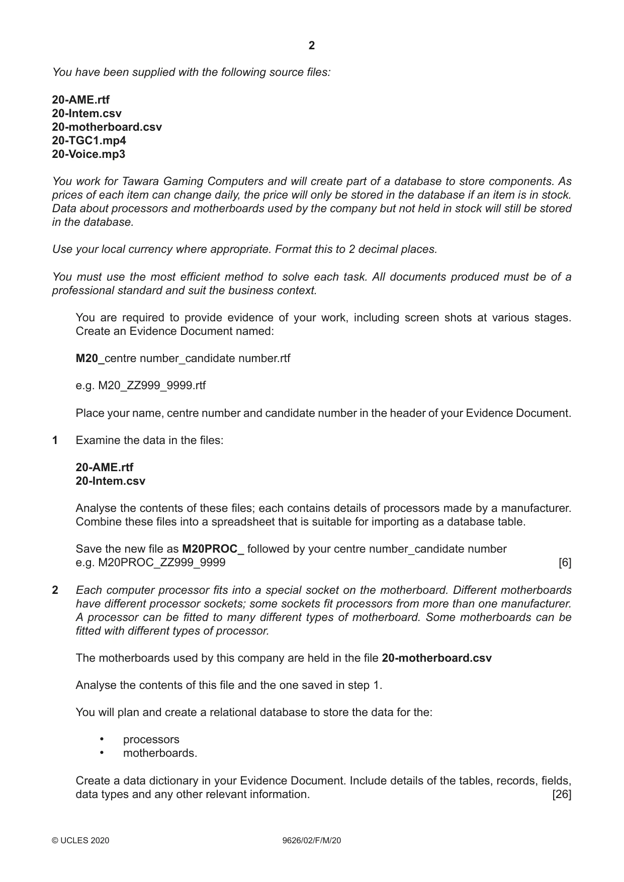 Cambridge A Level Information Technology (from 2017) 9626 2020 Feb/March Paper 2 · Variant 0 question paper, page 2 of 8