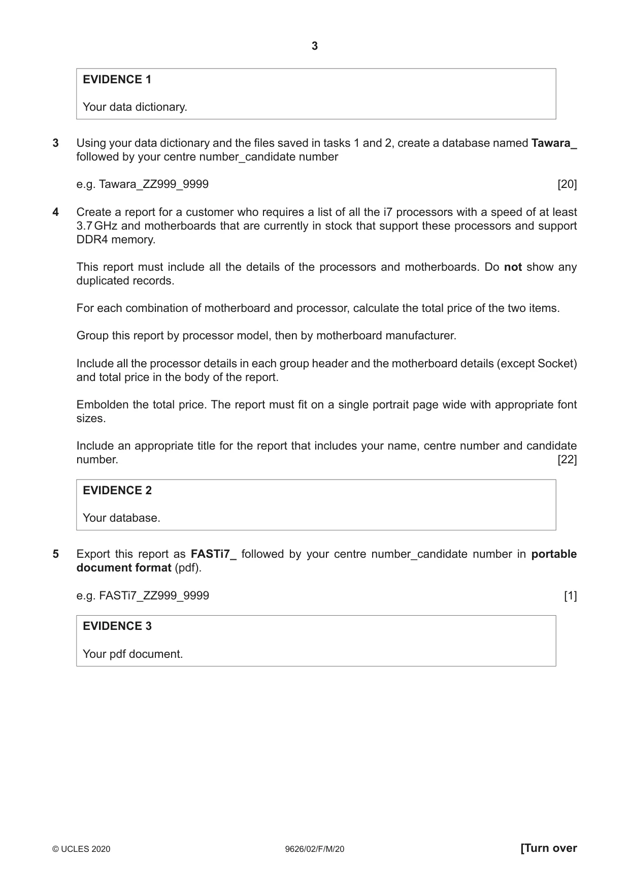 Cambridge A Level Information Technology (from 2017) 9626 2020 Feb/March Paper 2 · Variant 0 question paper, page 3 of 8