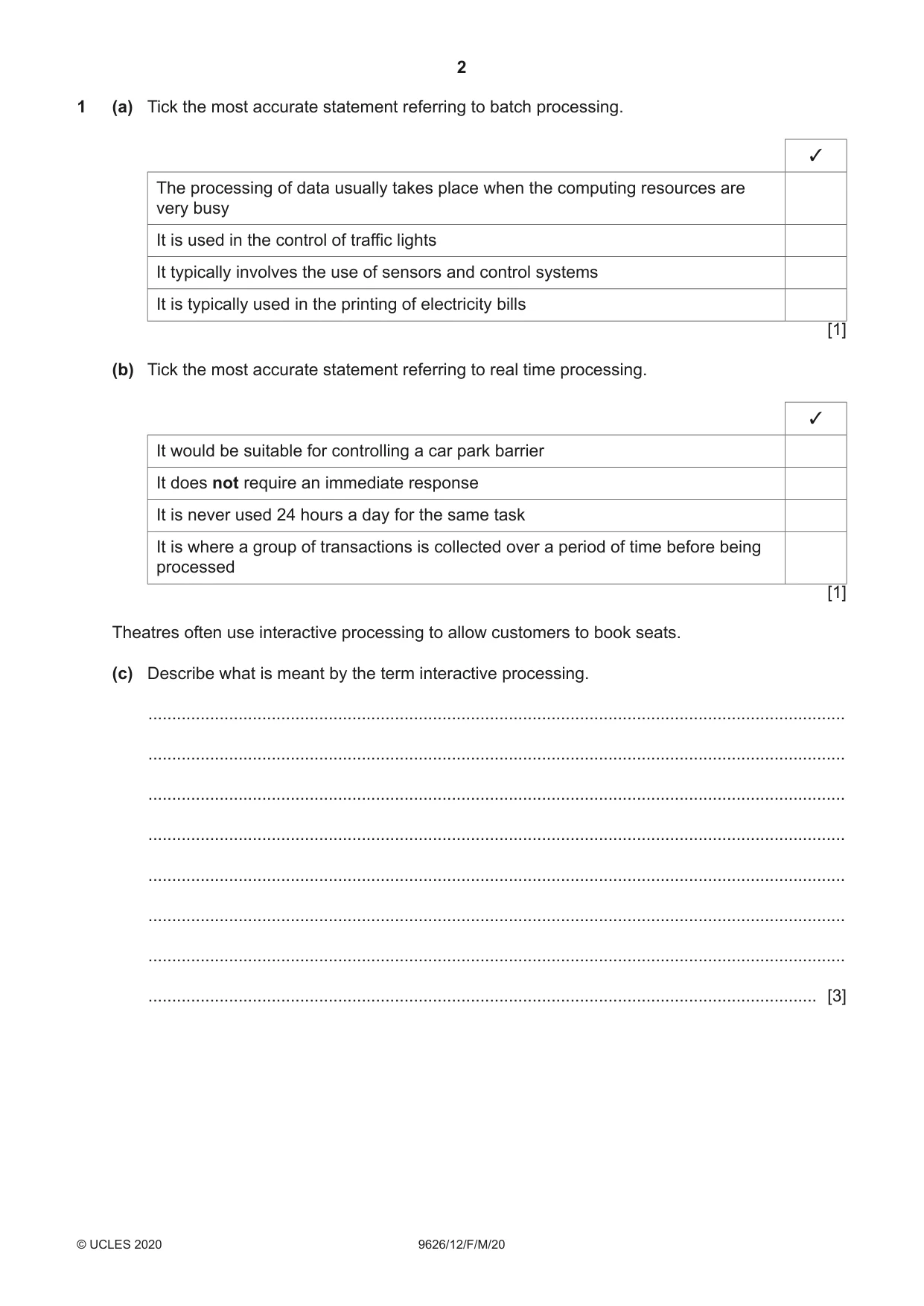 Cambridge A Level Information Technology (from 2017) 9626 2020 Feb/March Paper 1 · Variant 2 question paper, page 2 of 16